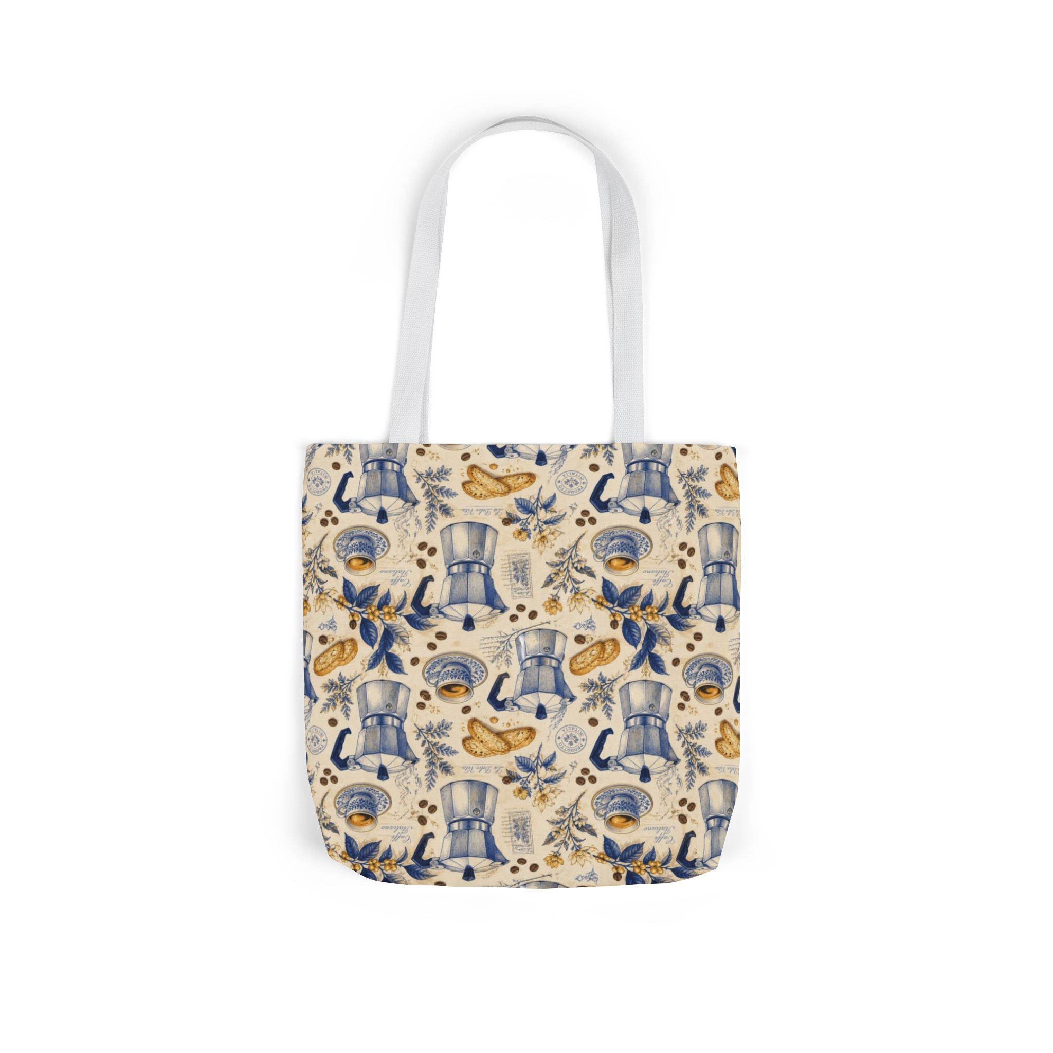 Espresso Moka Pot Canvas Tote Bag Mediterranean Kitchen Botanical Design Italian Cottagecore Gift