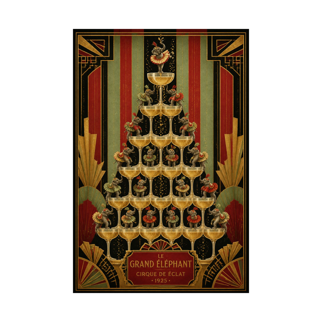 Champagne Tower Elephants Wall Art Poster 18×24 Art Deco Entryway Decor Maximalist Print