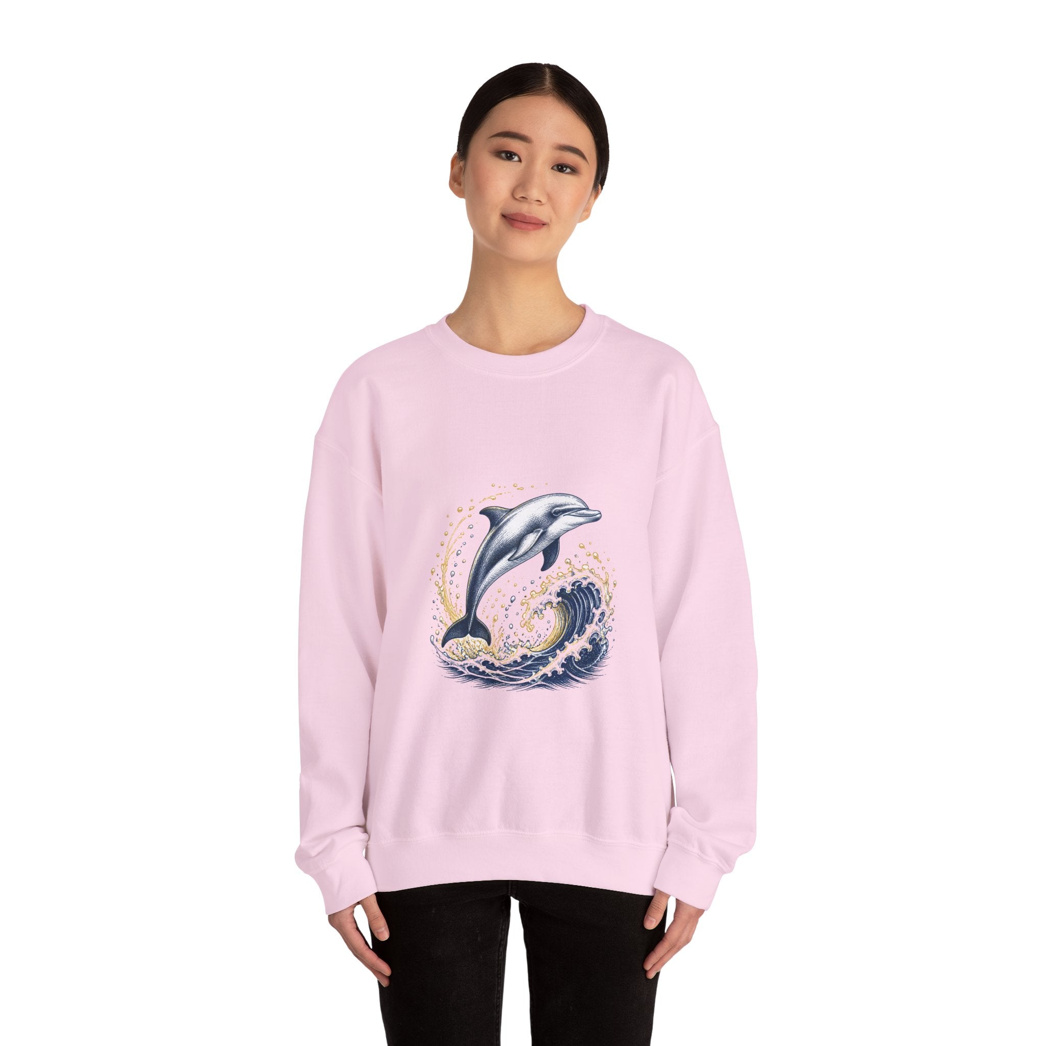 Matching Couple Sweatshirt - Shark & Dolphin Matching Couple Comfort Colors Crew Hand-Drawn Art His Hers Anniversary Gift - Design B