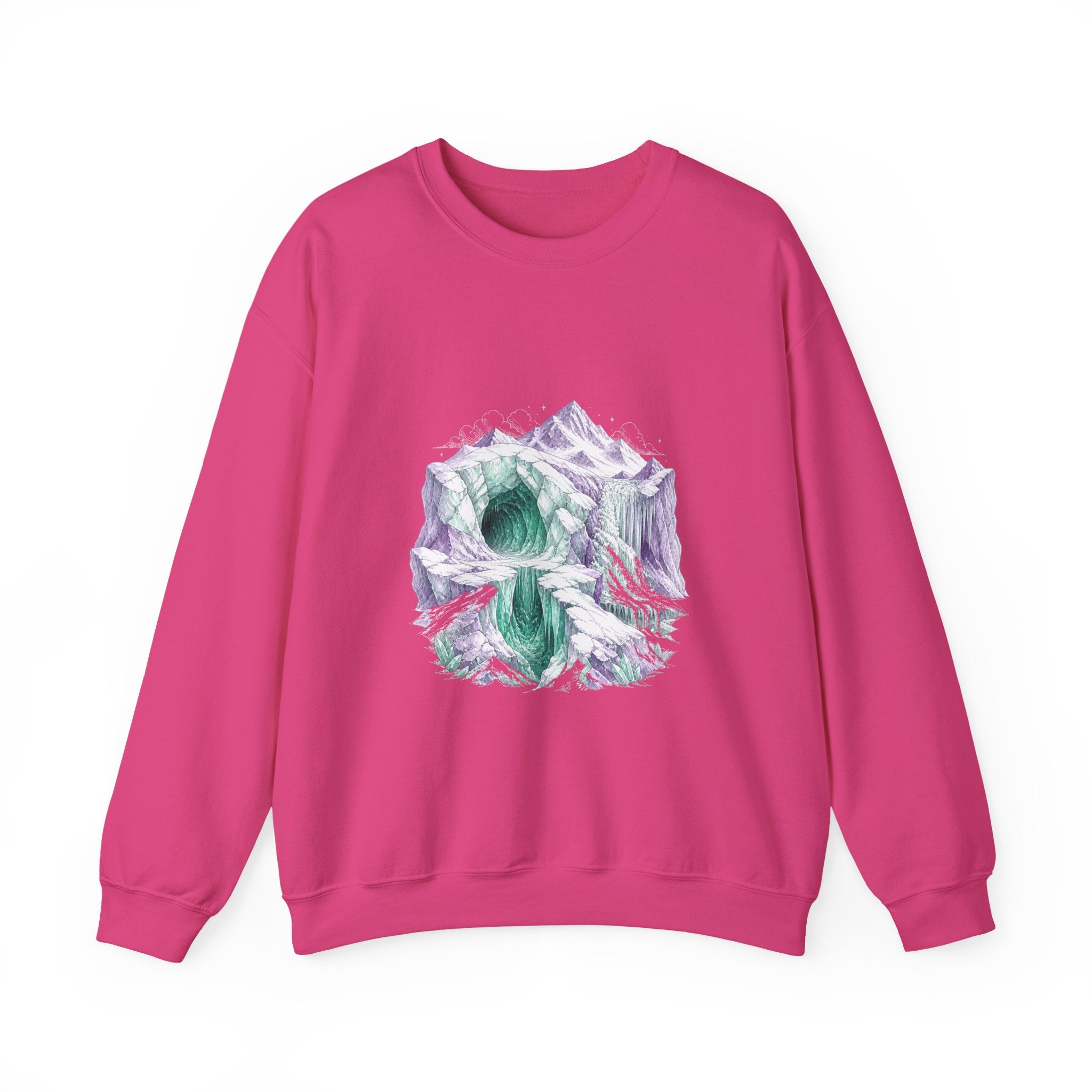 Matching Couple Sweatshirt - Volcano & Glacier Matching Couple Premium Fleece Sweatshirt Hand-Drawn Art His Hers Anniversary Gift - Design B