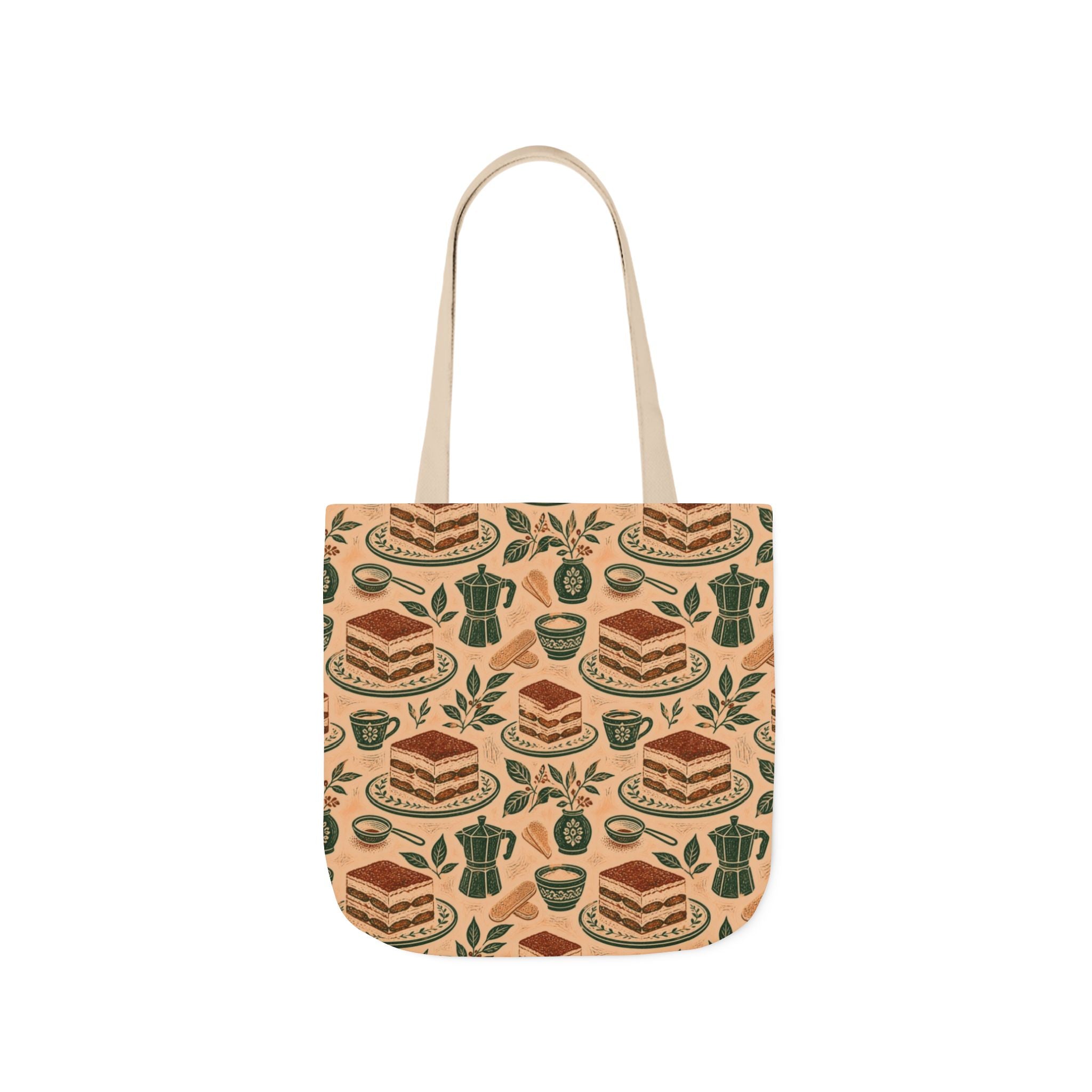 Tiramisu Layers Canvas Tote Bag Mediterranean Kitchen Linocut Design Italian Cottagecore Gift