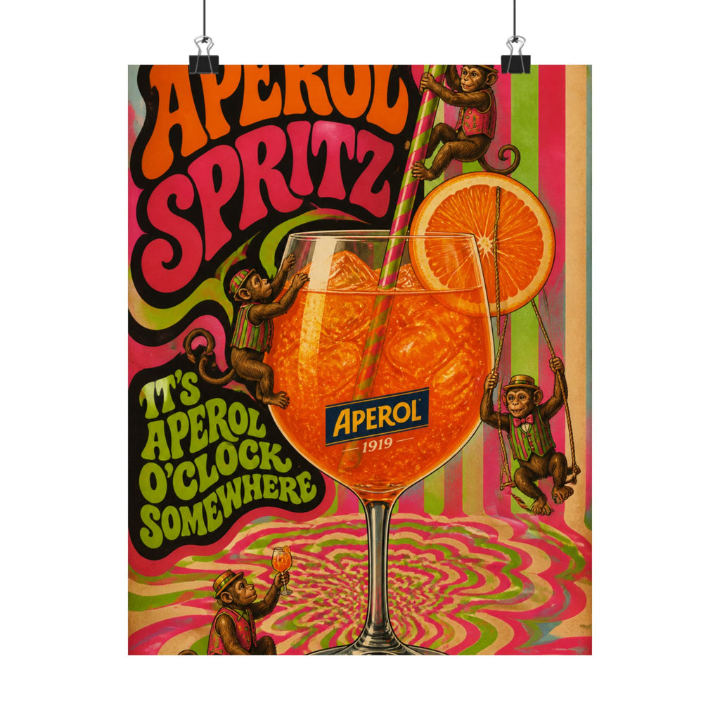 Aperol Spritz Monkeys Wall Art Poster 18×24 Psychedelic Cafe Decor Maximalist Print