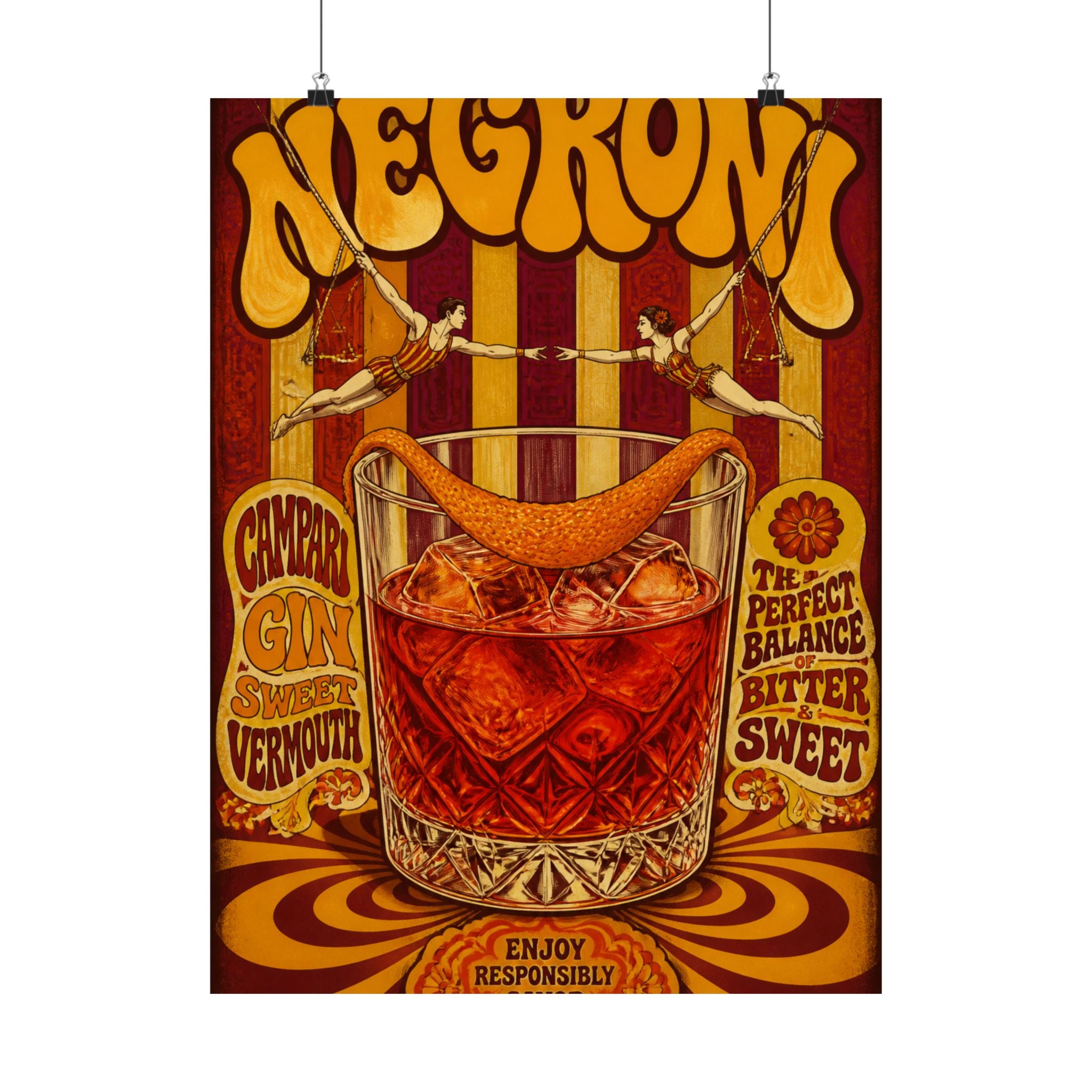 Negroni Trapeze Act Wall Art Poster 18×24 Psychedelic Cafe Decor Maximalist Print