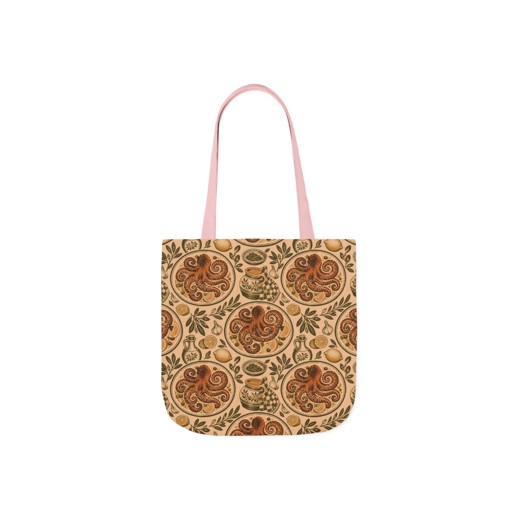 Grilled Octopus Canvas Tote Bag Mediterranean Kitchen Linocut Design Italian Cottagecore Gift
