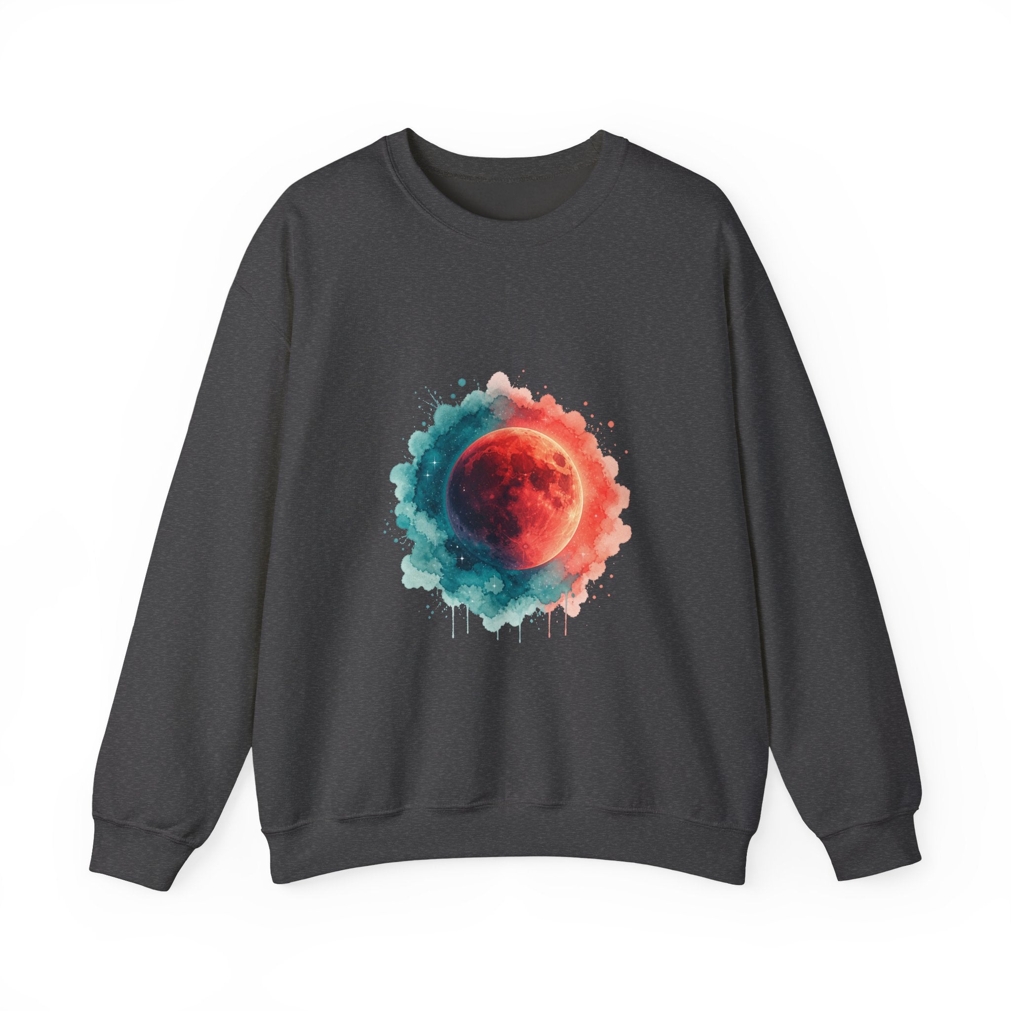 Matching Couple Sweatshirt - Solar & Lunar Eclipse Matching Couple Crewneck Sweatshirt Watercolor Art His Hers Engagement Gift - Design B