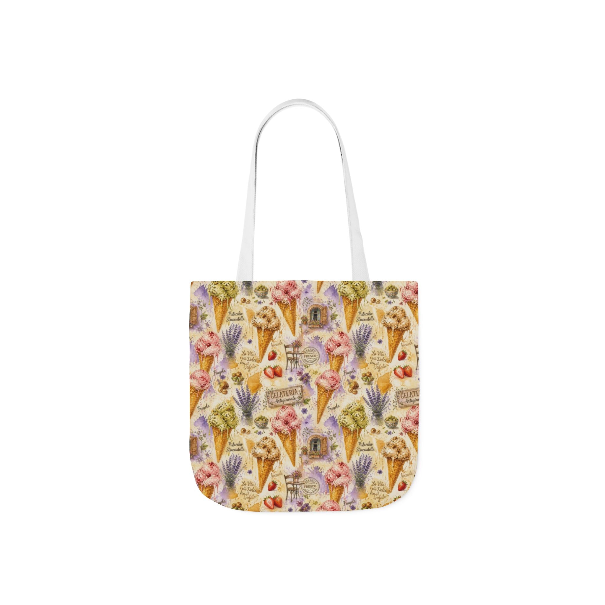 Gelato Scoops Canvas Tote Bag Mediterranean Kitchen Watercolor Splash Design Italian Cottagecore Gift
