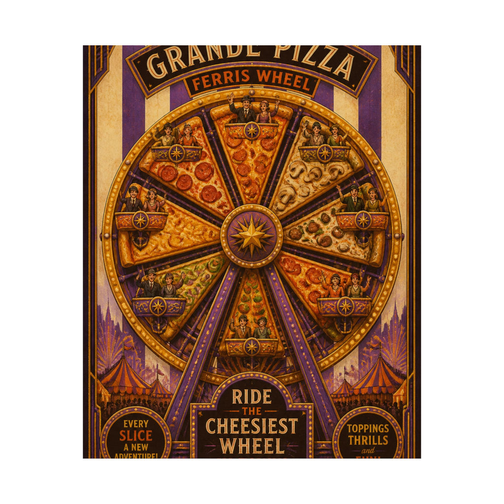 Pizza Ferris Wheel Wall Art Poster 18×24 Art Deco Entryway Decor Maximalist Print