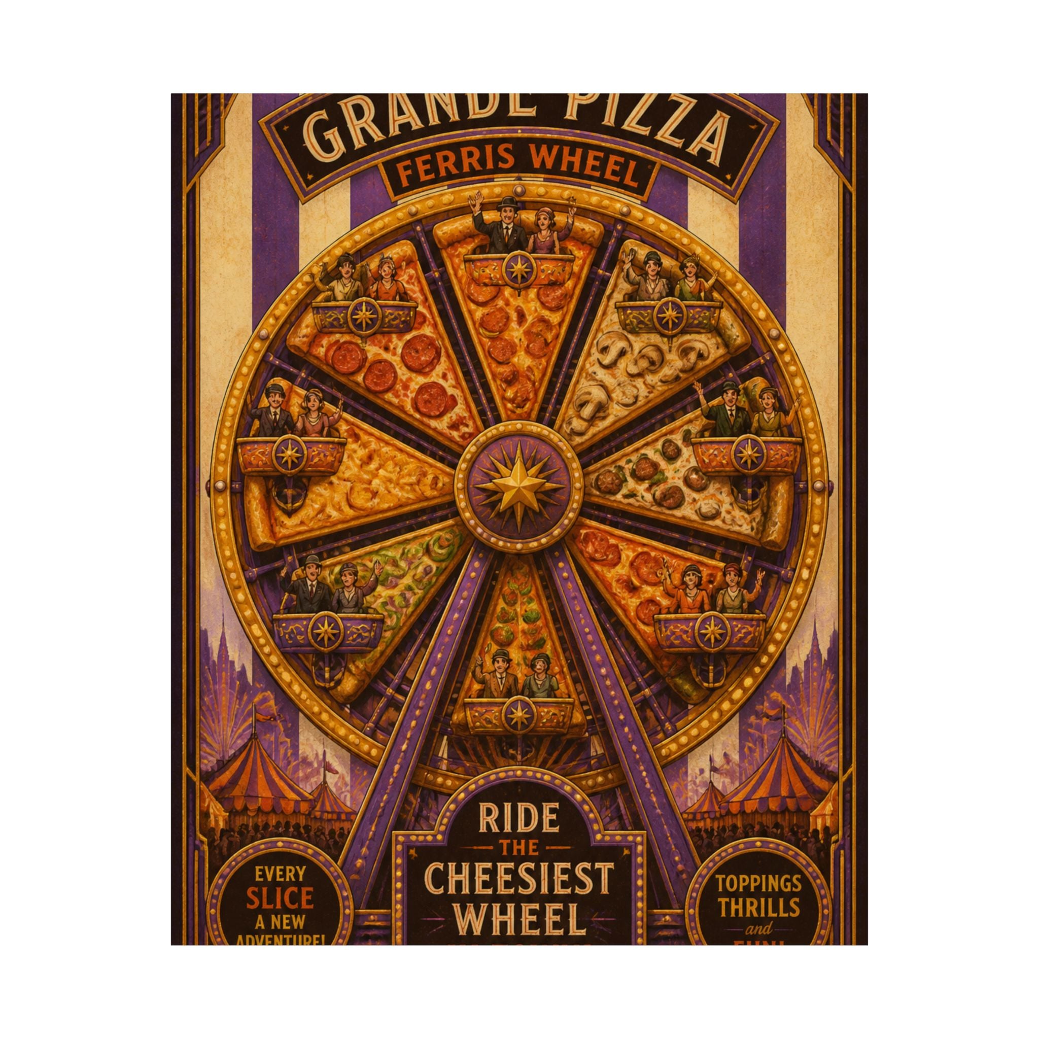 Pizza Ferris Wheel Wall Art Poster 18×24 Art Deco Entryway Decor Maximalist Print