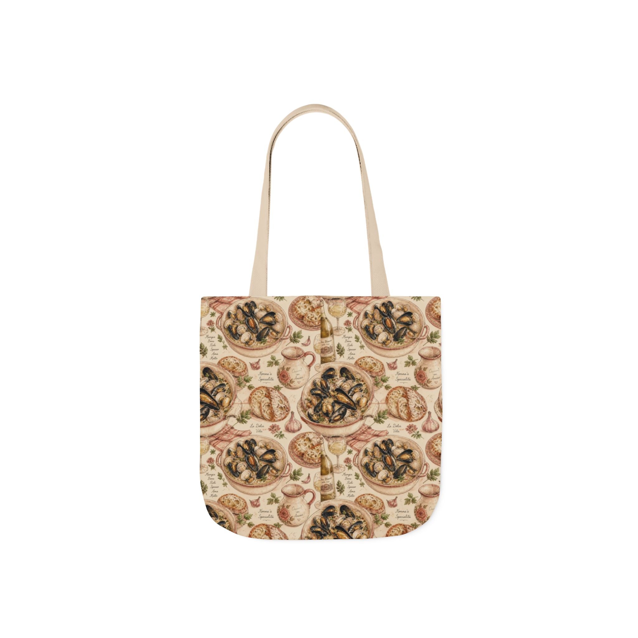 Mussels & Clams Canvas Tote Bag Mediterranean Kitchen Watercolor Design Italian Cottagecore Gift