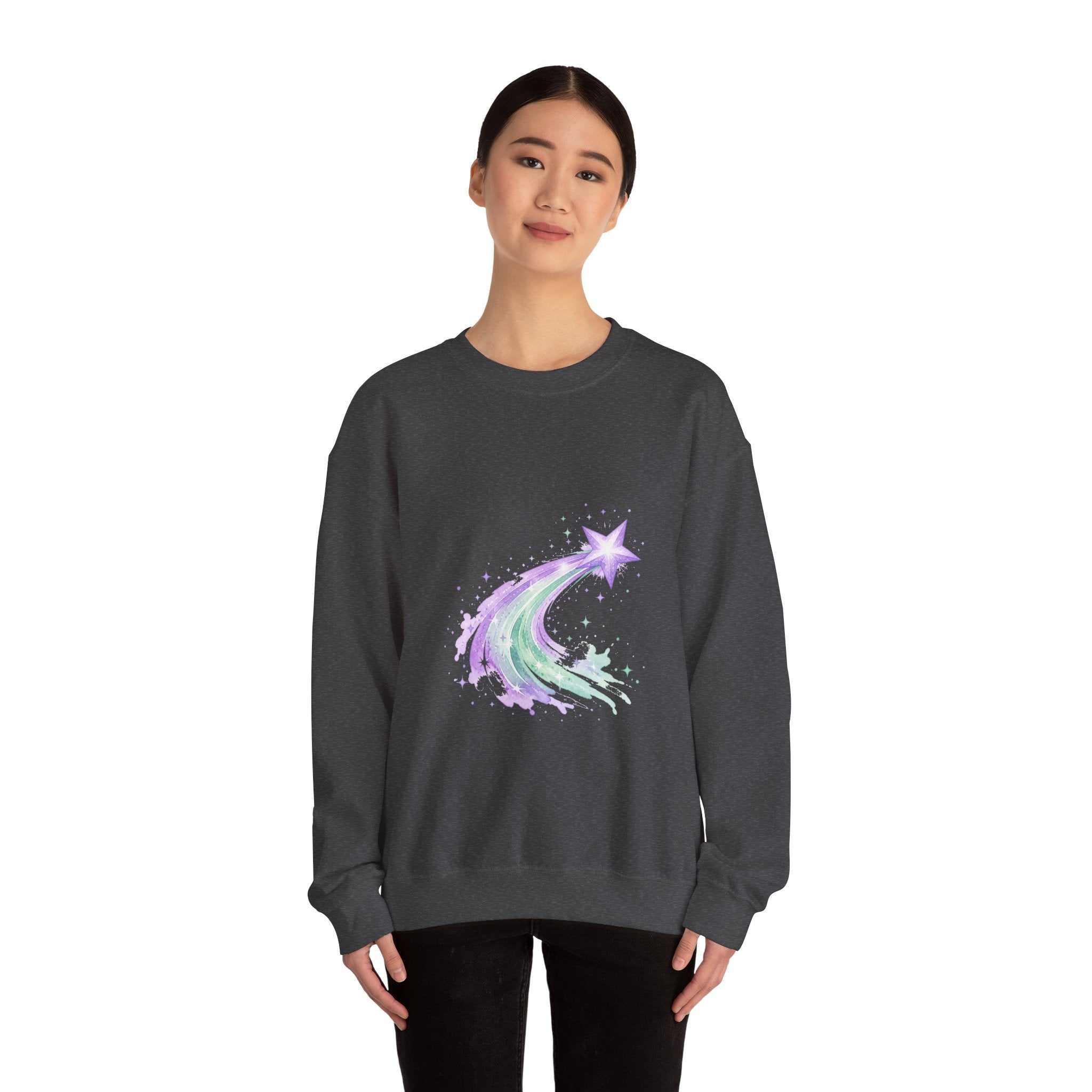 Matching Couple Sweatshirt - Shooting Star & North Star Matching Couple Crewneck Sweatshirt Watercolor Art His Hers Engagement Gift - Design A