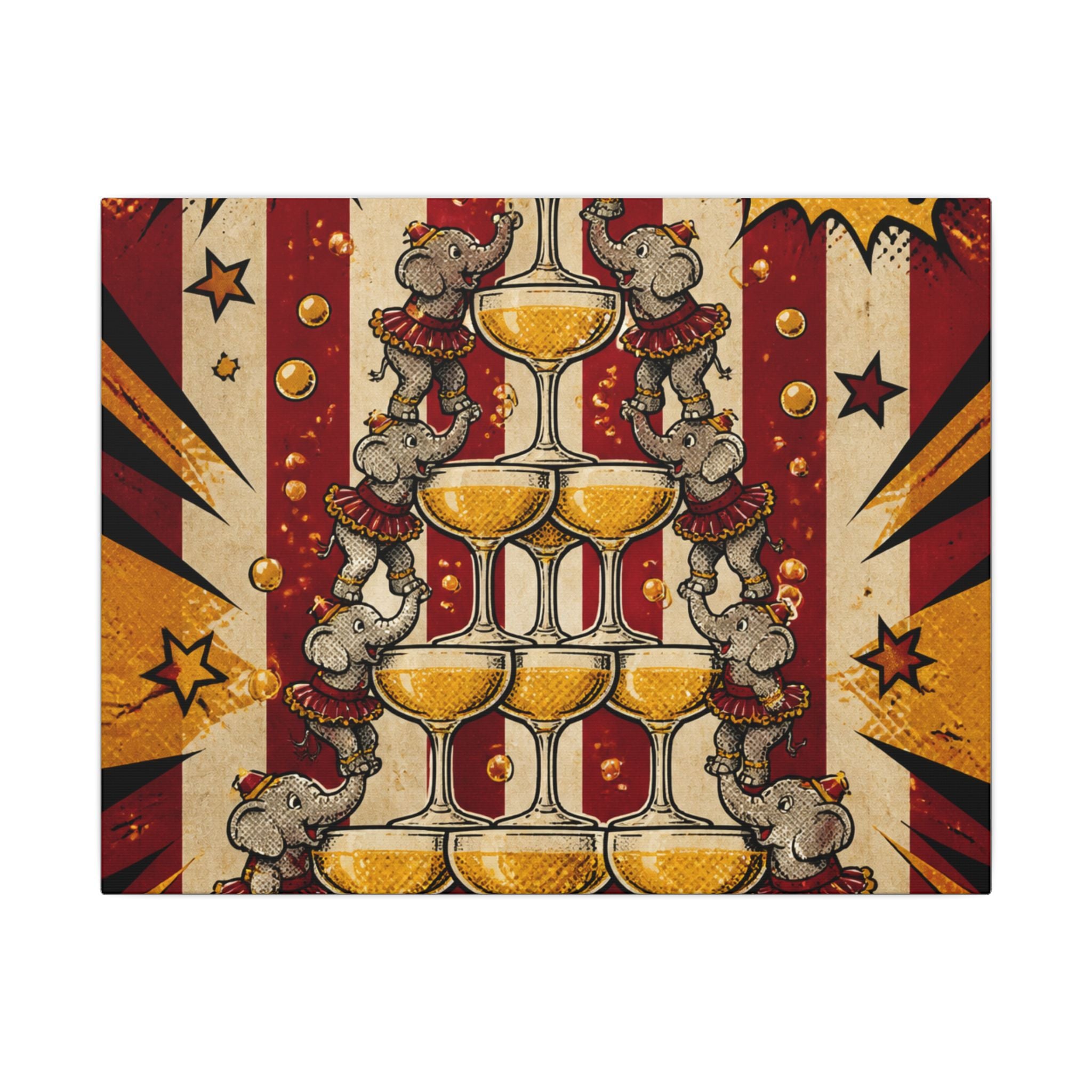 Champagne Tower Elephants Wall Art Canvas 24×36 Pop Art Restaurant Decor Maximalist Print