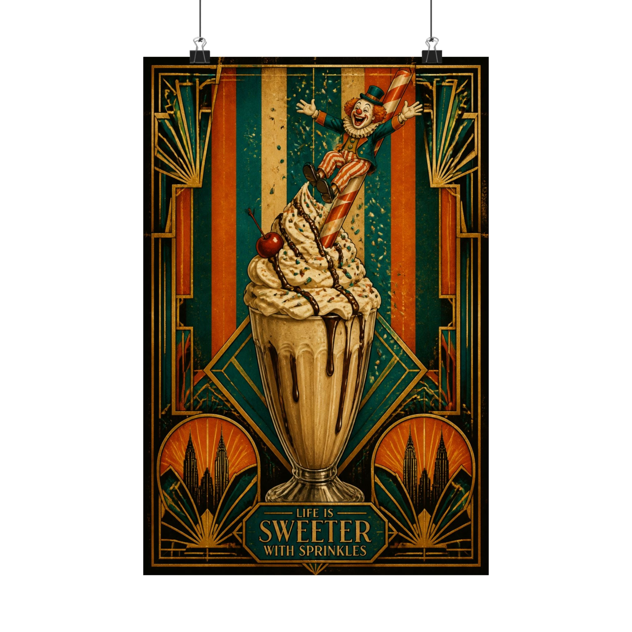 Milkshake Slide Clown Wall Art Poster 18×24 Art Deco Entryway Decor Maximalist Print