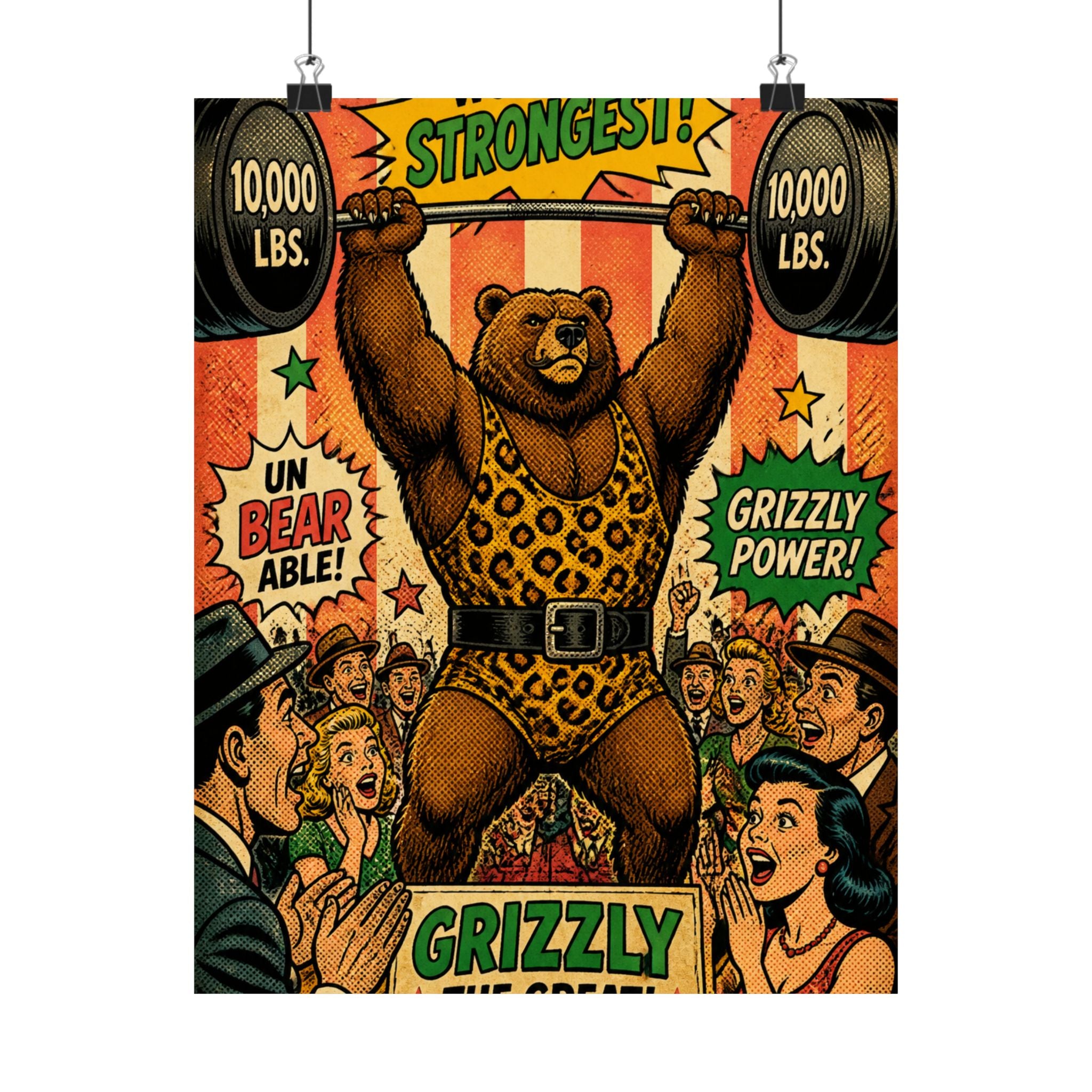Strongman Bear Wall Art Poster 24×36 Pop Art Restaurant Decor Maximalist Print