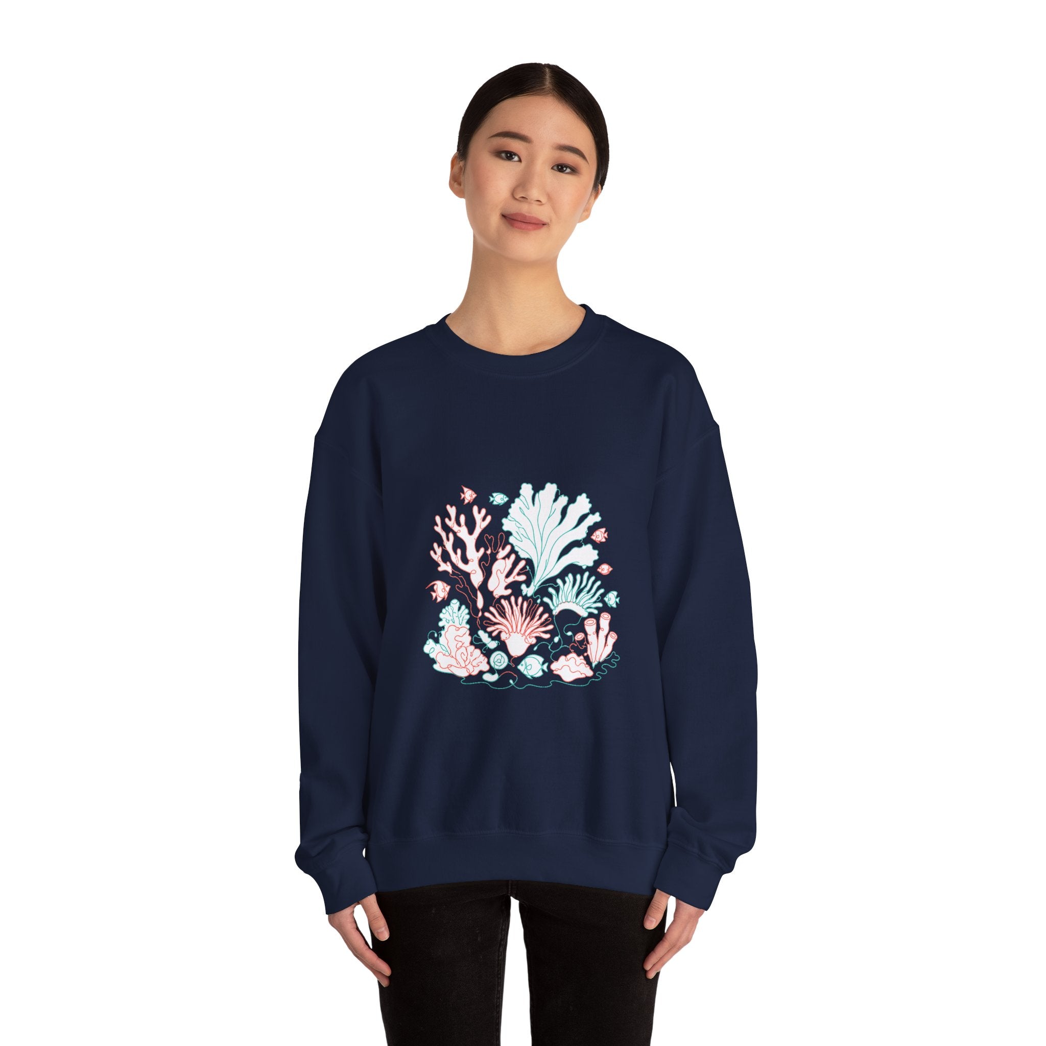 Matching Couple Sweatshirt - Coral Reef & Deep Sea Matching Couple Crewneck Sweatshirt Minimalist Art His Hers Valentine Gift - Design A