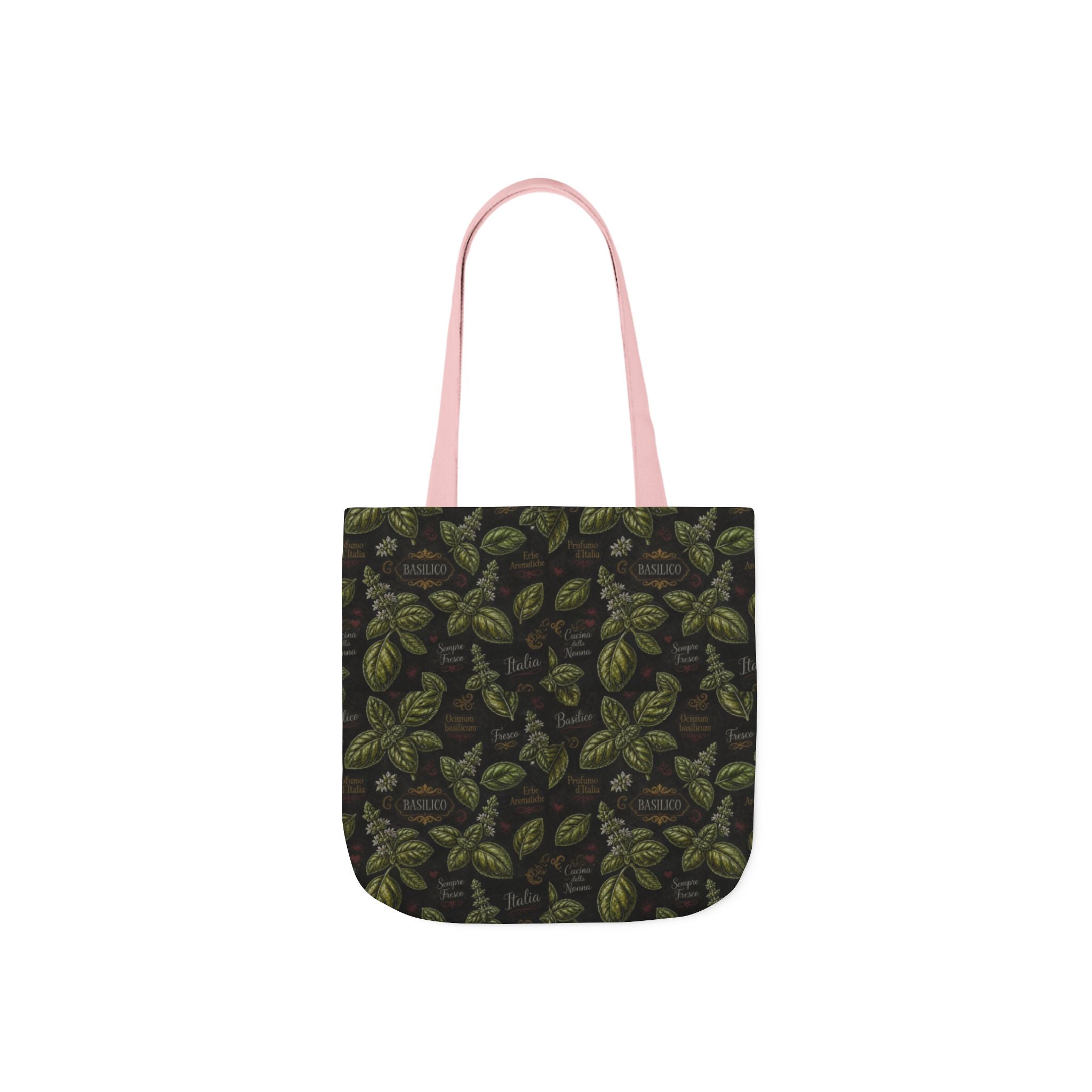 Fresh Basil Leaves Canvas Tote Bag Mediterranean Kitchen Chalk Art Design Italian Cottagecore Gift