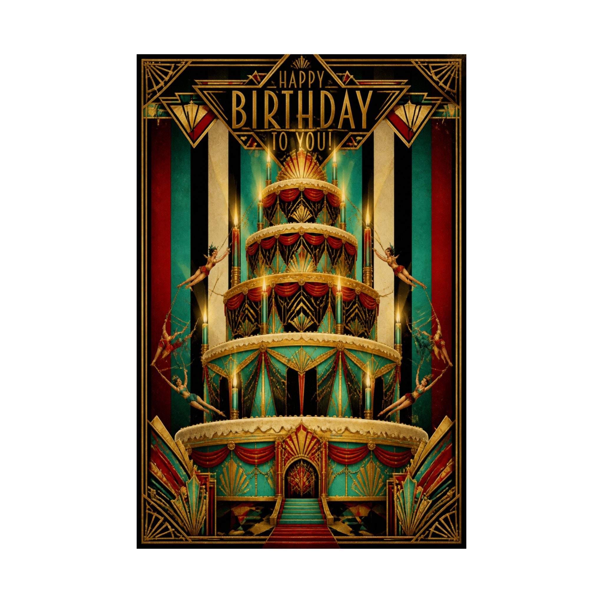 Birthday Cake Trapeze Wall Art Poster 24×36 Art Deco Bar Area Decor Maximalist Print