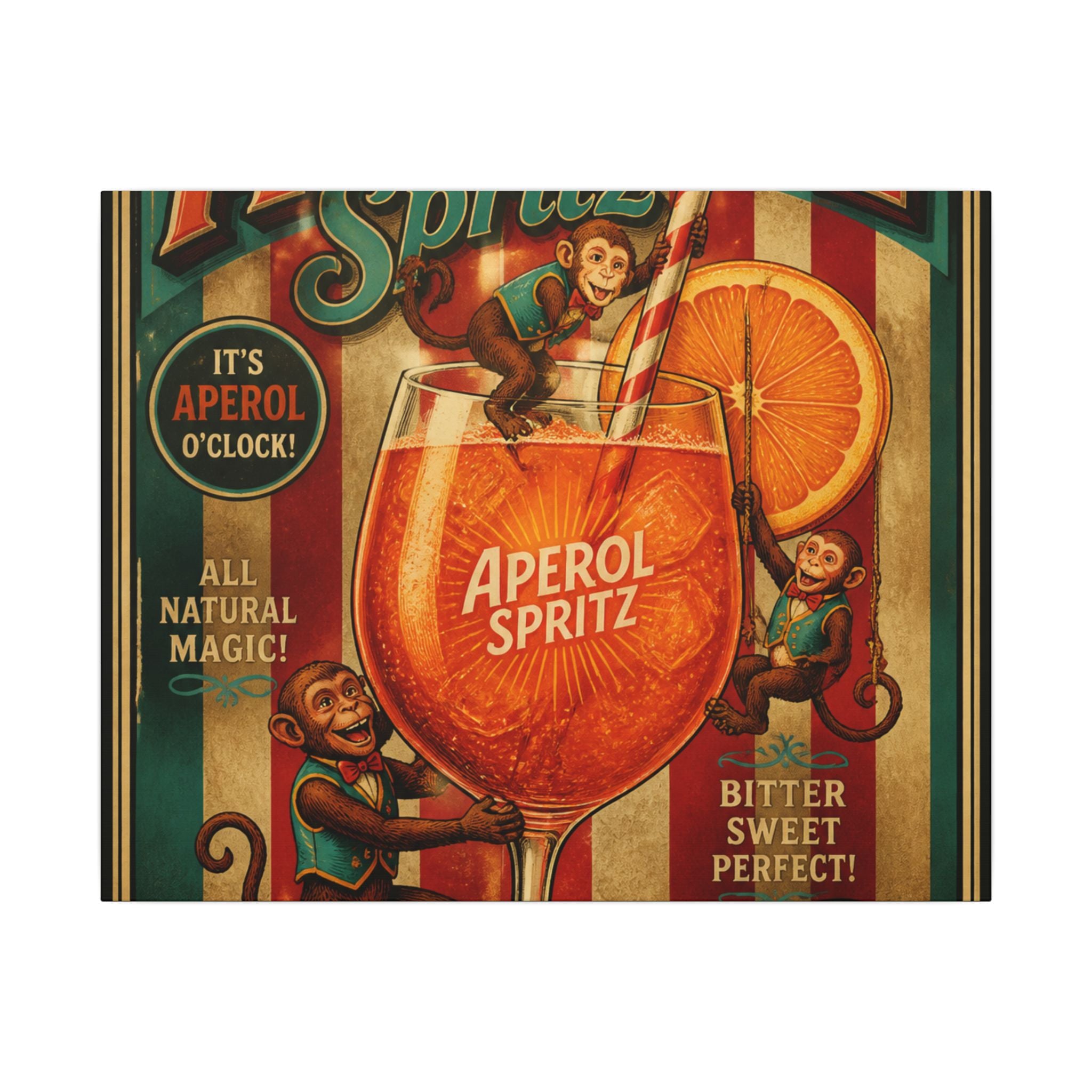 Aperol Spritz Monkeys Wall Art Canvas 16×20 Vintage Circus Kitchen Decor Maximalist Print