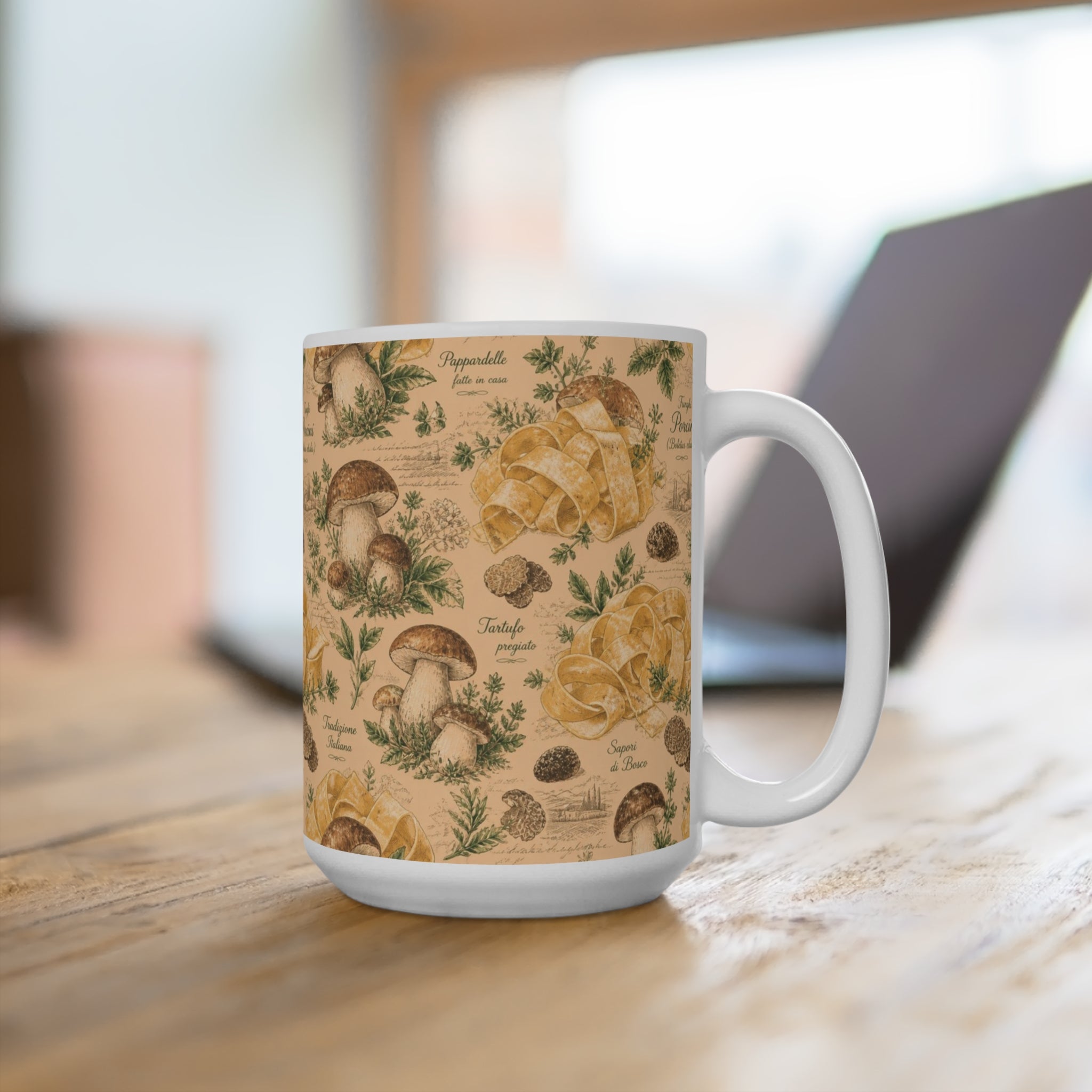 Pappardelle Ribbons 15oz Ceramic Mug Mediterranean Kitchen Botanical Design Italian Cottagecore Gift