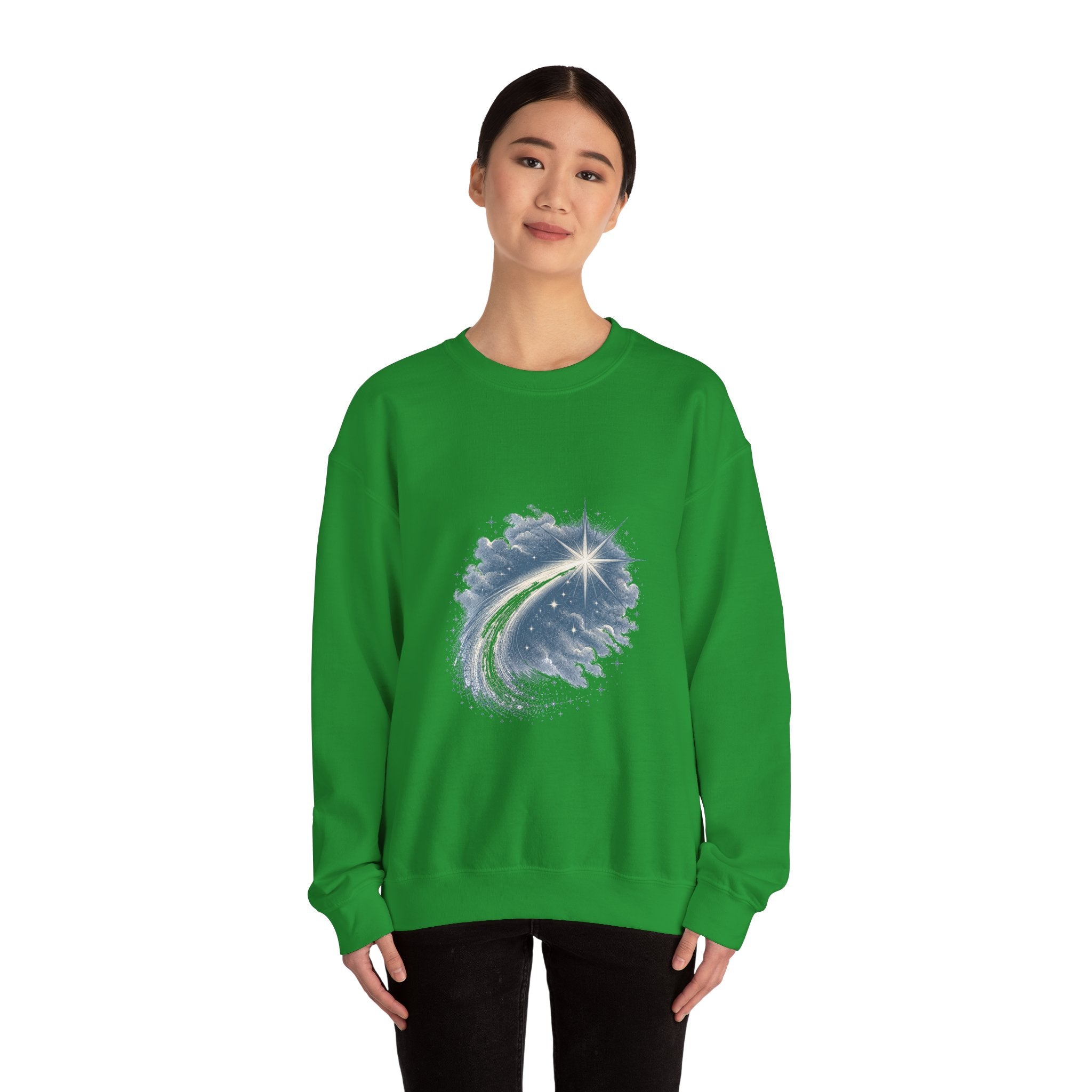 Matching Couple Sweatshirt - Shooting Star & North Star Matching Couple Crewneck Sweatshirt Vintage Art His Hers Wedding Gift - Design A