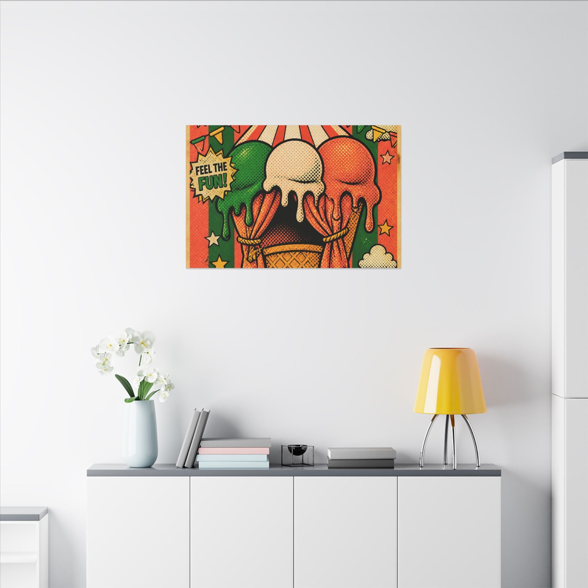 Ice Cream Cone Circus Tent Wall Art Canvas 24×36 Pop Art Restaurant Decor Maximalist Print