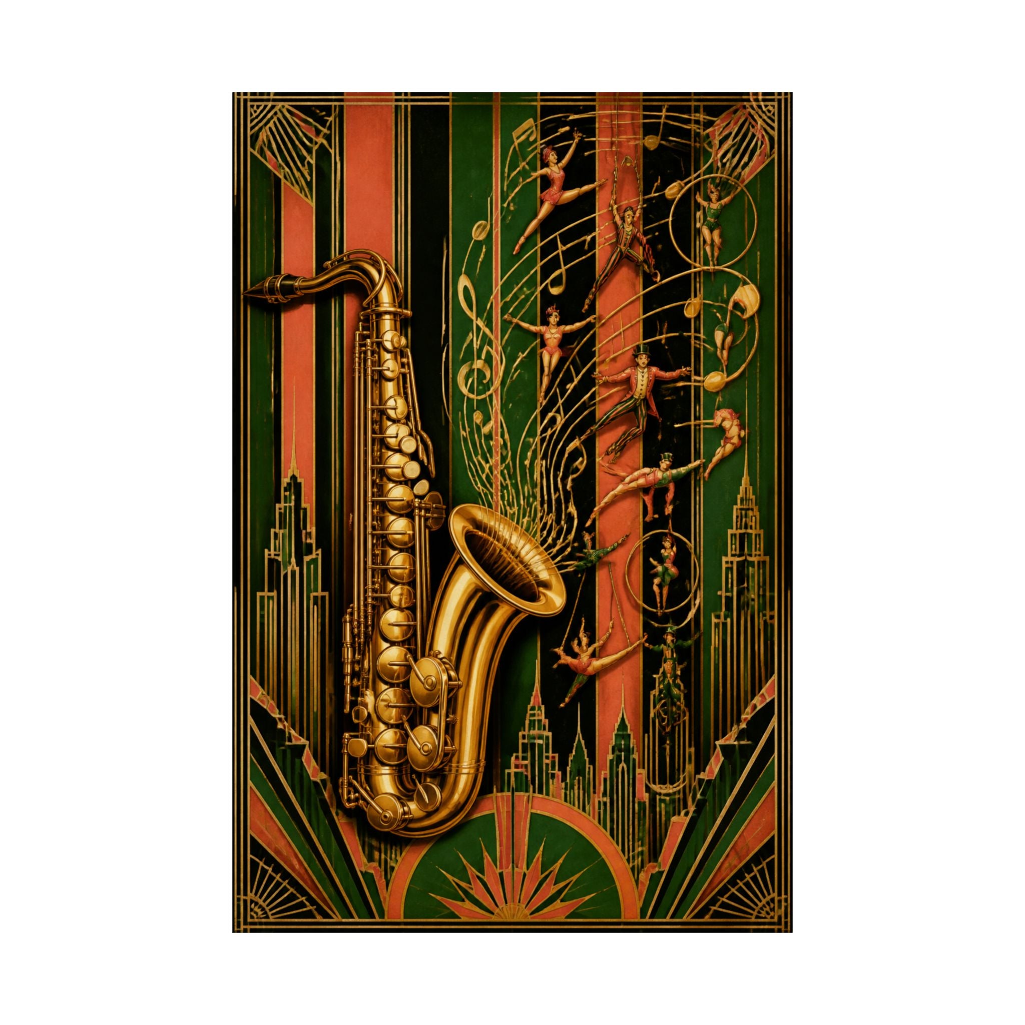 Saxophone Music Circus Wall Art Poster 24×36 Art Deco Bar Area Decor Maximalist Print
