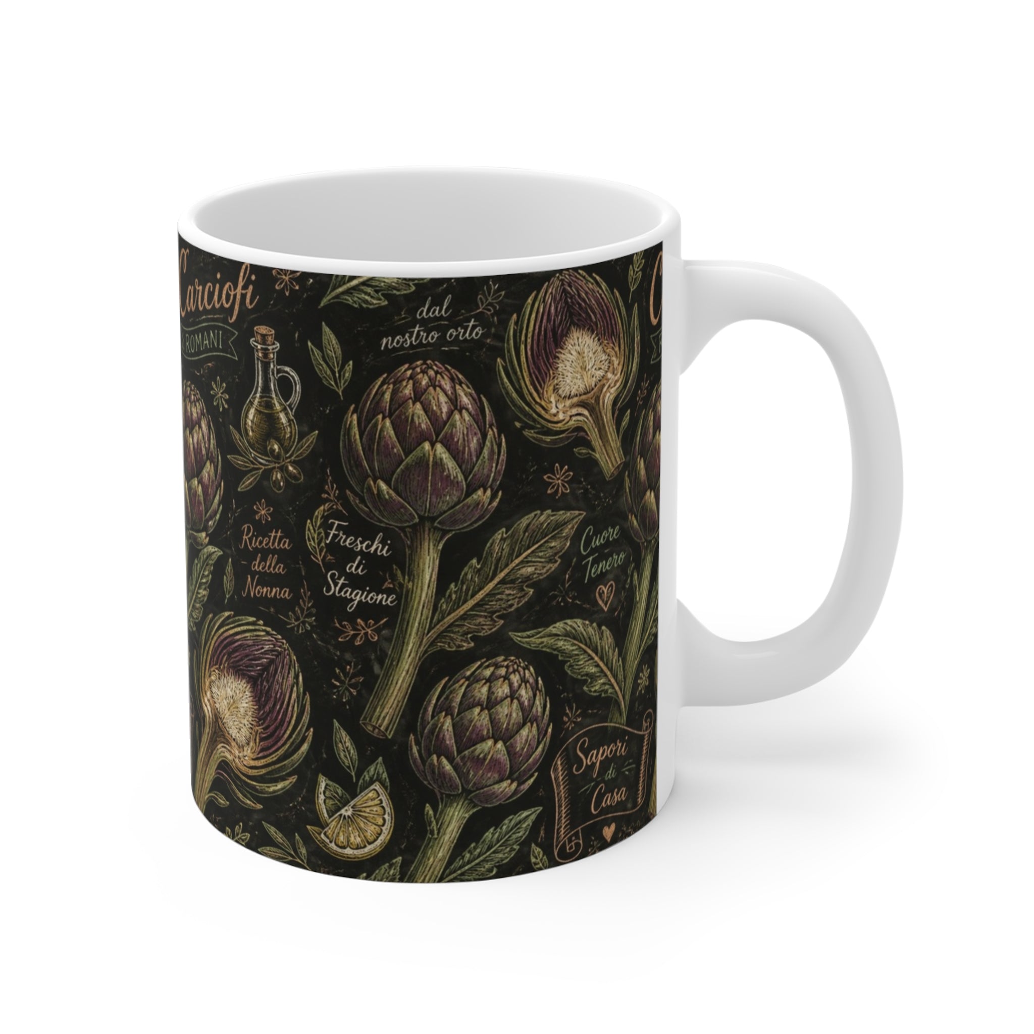 Globe Artichokes 11oz Ceramic Mug Mediterranean Kitchen Chalk Art Design Italian Cottagecore Gift