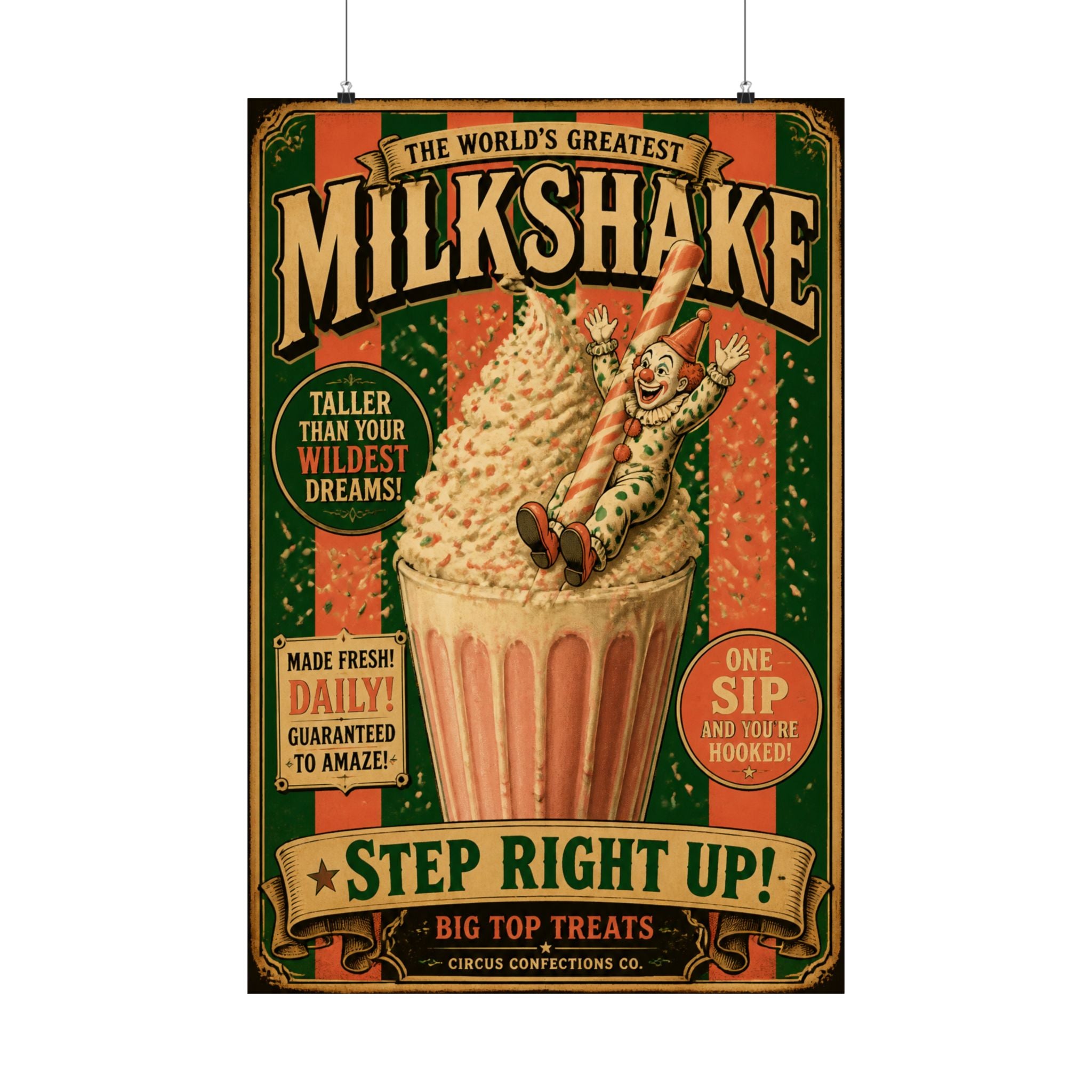 Milkshake Slide Clown Wall Art Poster 18×24 Vintage Circus Kitchen Decor Maximalist Print