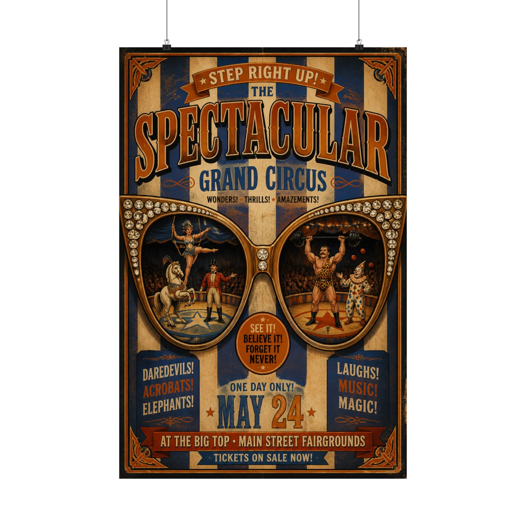 Sunglasses Circus Ring Wall Art Poster 18×24 Vintage Circus Kitchen Decor Maximalist Print