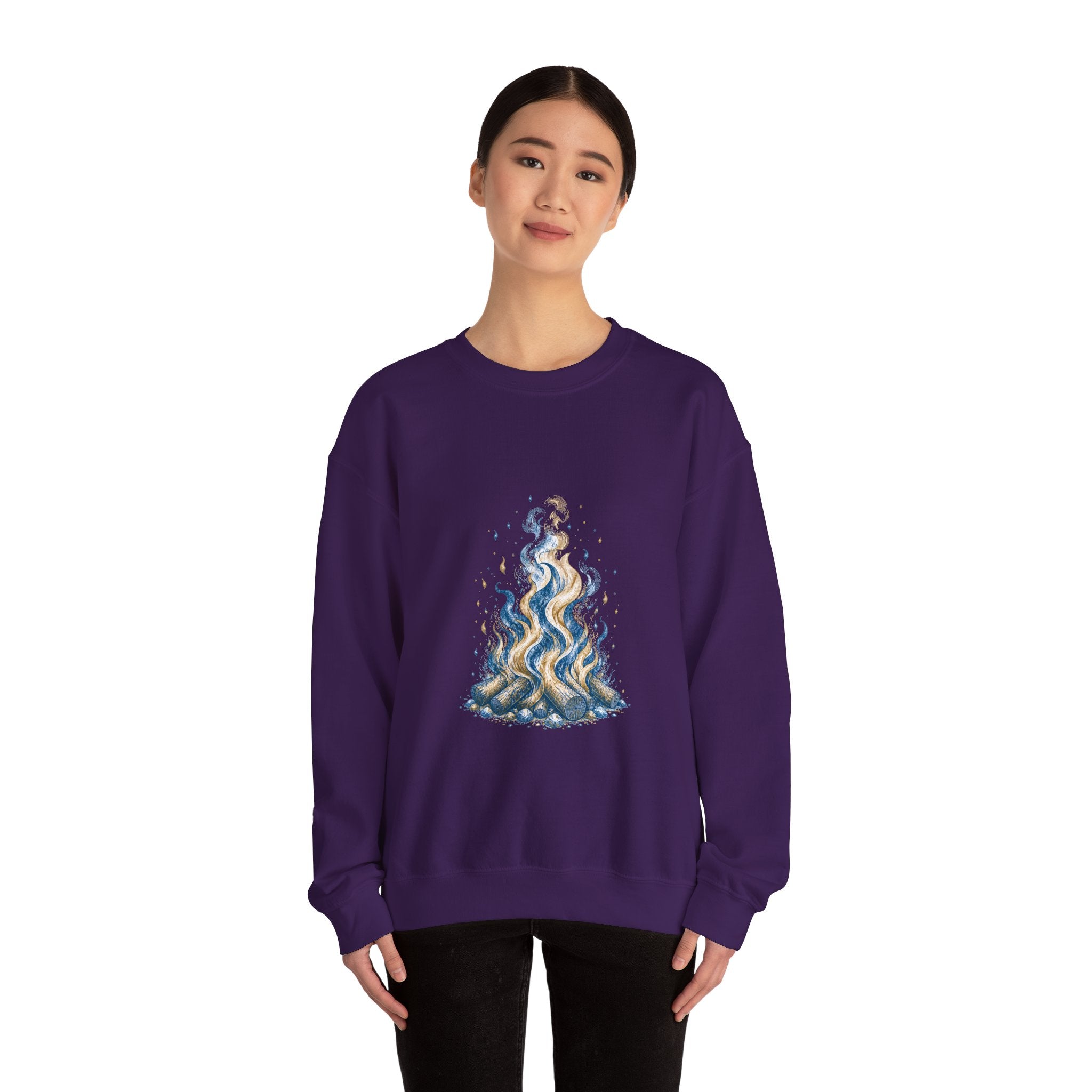 Matching Couple Sweatshirt - Wildfire & Waterfall Matching Couple Premium Fleece Sweatshirt Hand-Drawn Art His Hers Anniversary Gift - Design A