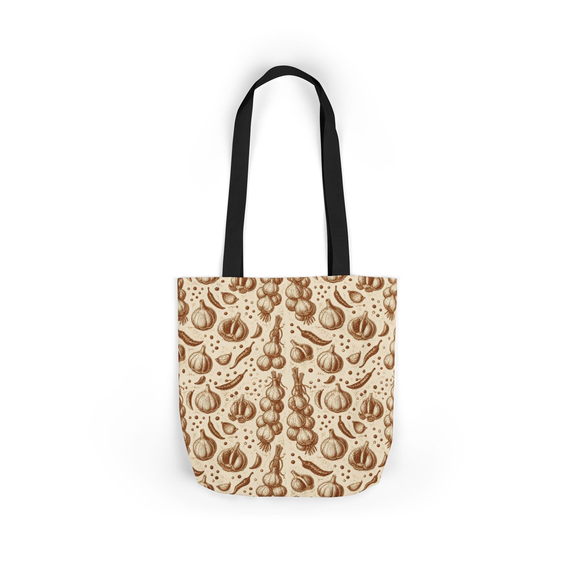 Garlic Bulbs & Cloves Canvas Tote Bag Mediterranean Kitchen Linocut Design Italian Cottagecore Gift