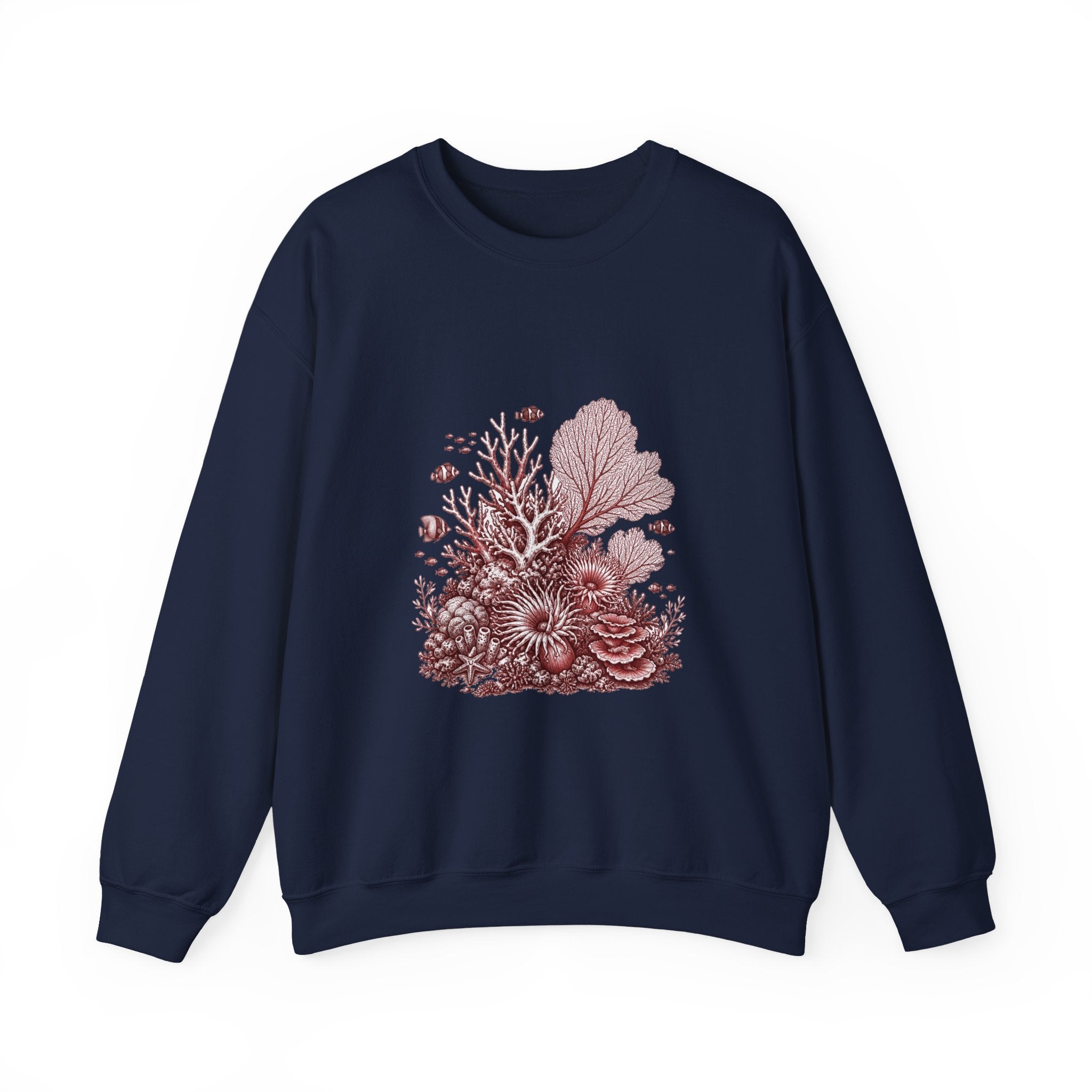 Matching Couple Sweatshirt - Coral Reef & Deep Sea Matching Couple Premium Fleece Sweatshirt Hand-Drawn Art His Hers Anniversary Gift - Design A