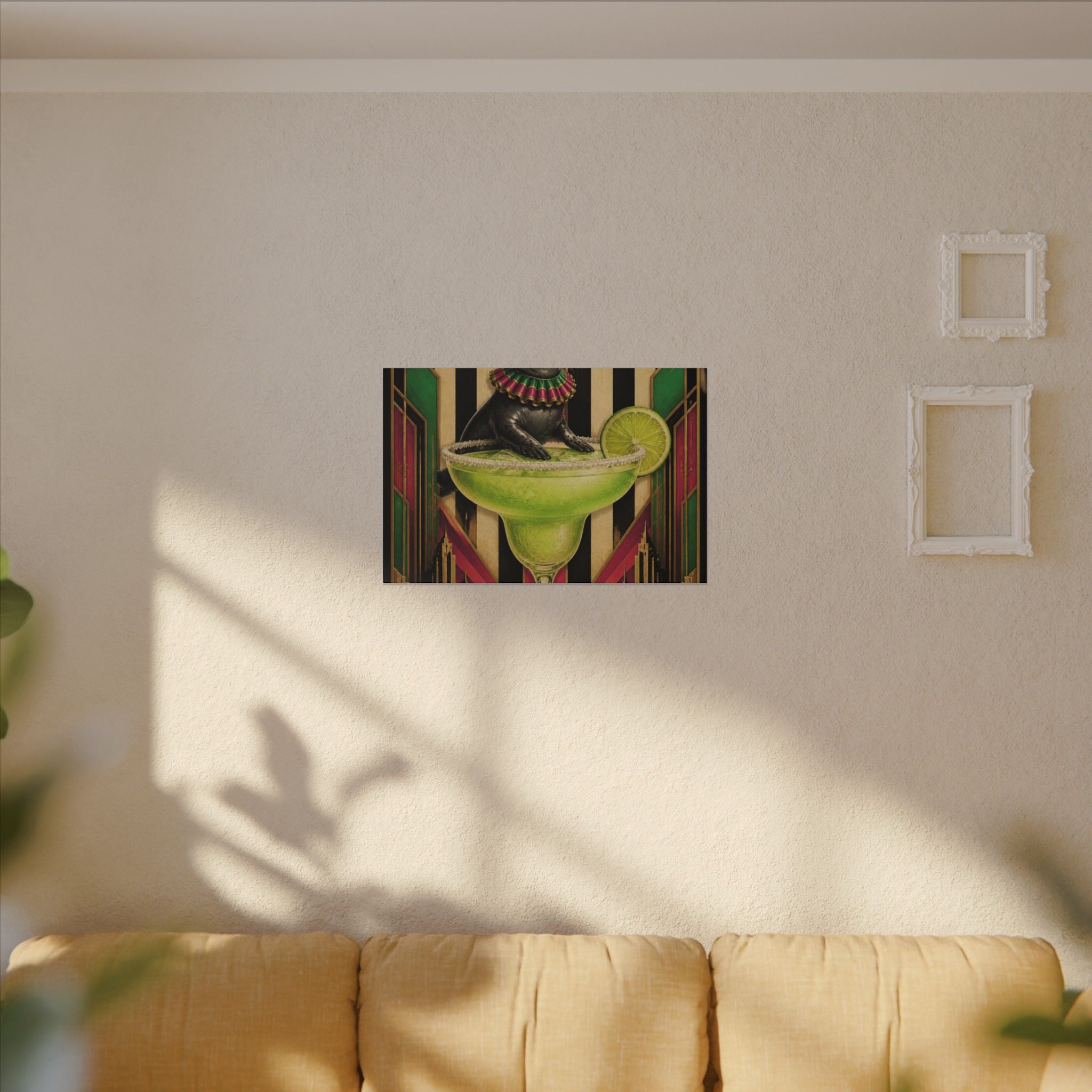 Margarita Balancing Seal Wall Art Canvas 24×36 Art Deco Bar Area Decor Maximalist Print