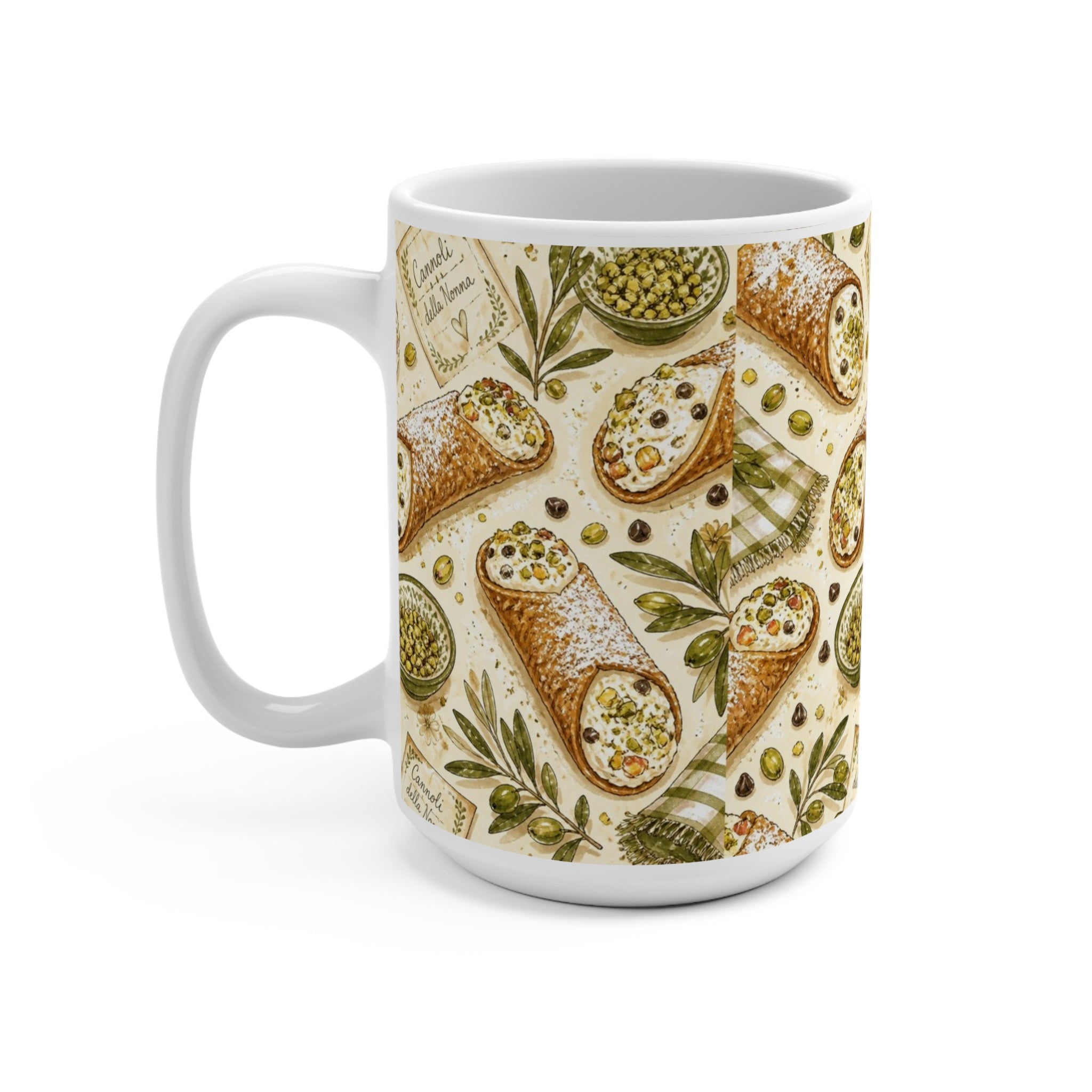 Sicilian Cannoli 15oz Ceramic Mug Mediterranean Kitchen Watercolor Design Italian Cottagecore Gift