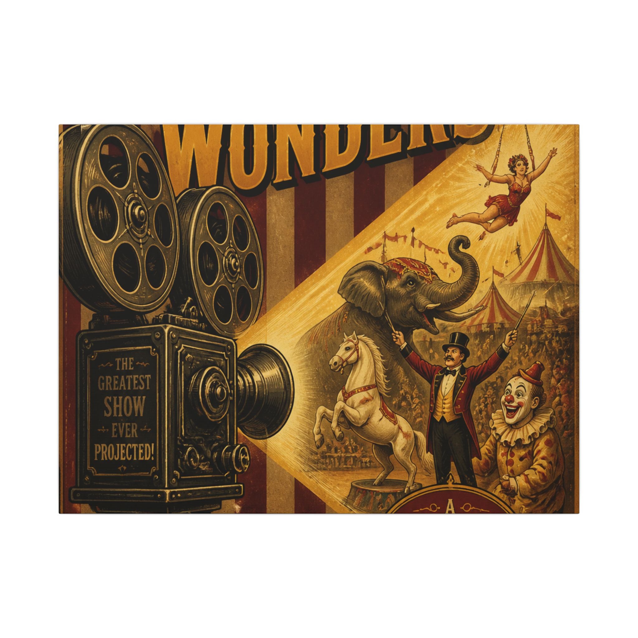 Film Camera Projector Show Wall Art Canvas 24×36 Vintage Circus Bedroom Decor Maximalist Print