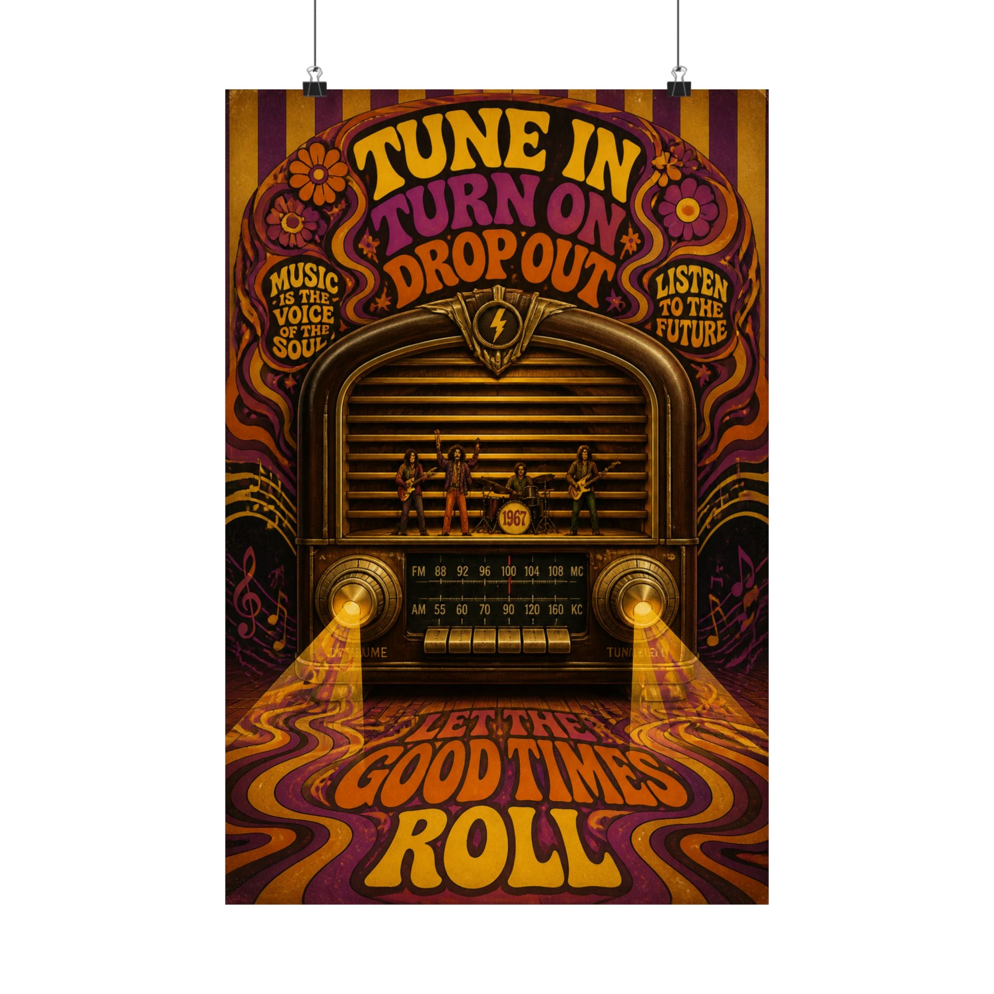Vintage Radio Stage Wall Art Poster 18×24 Psychedelic Cafe Decor Maximalist Print