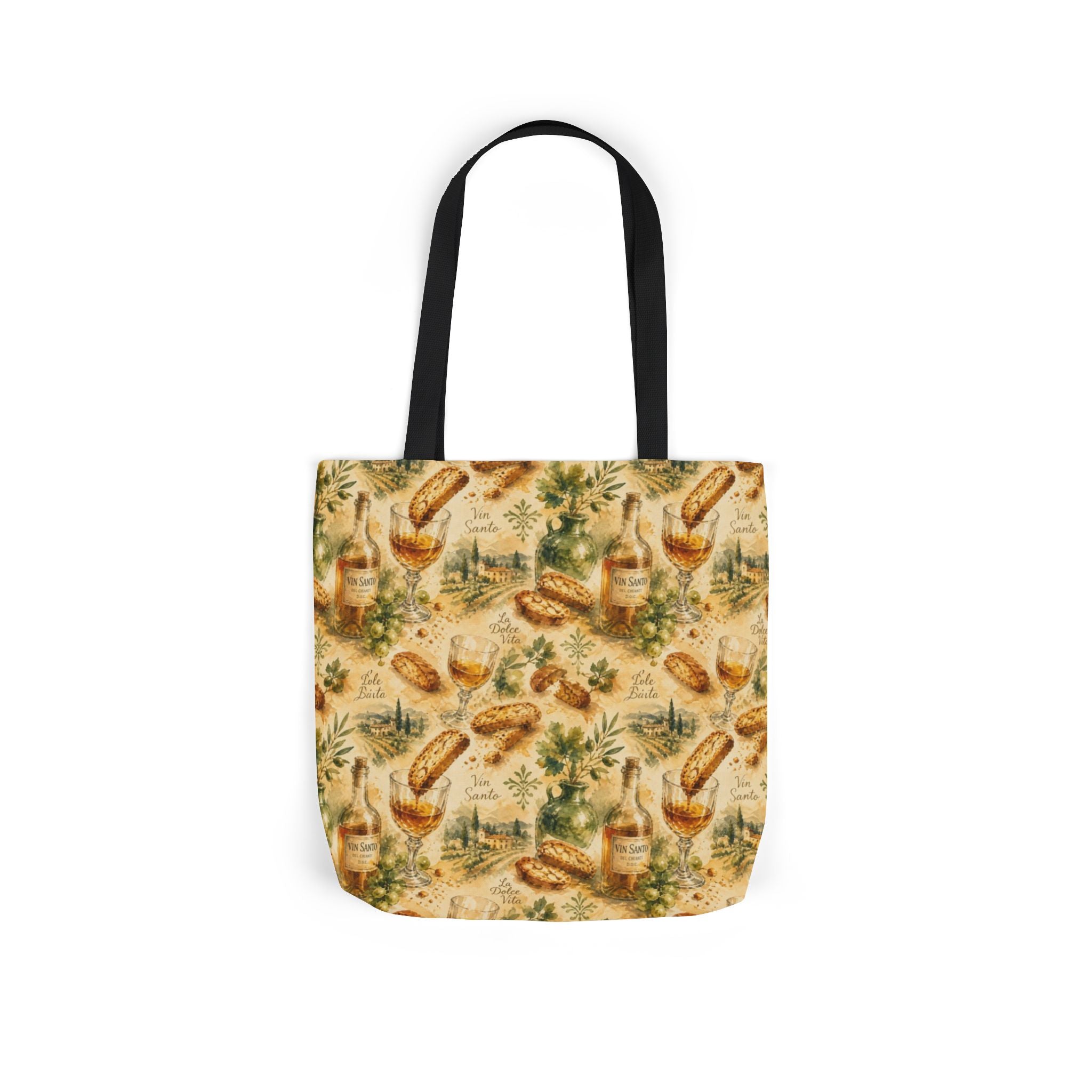 Biscotti & Vin Santo Canvas Tote Bag Mediterranean Kitchen Watercolor Splash Design Italian Cottagecore Gift