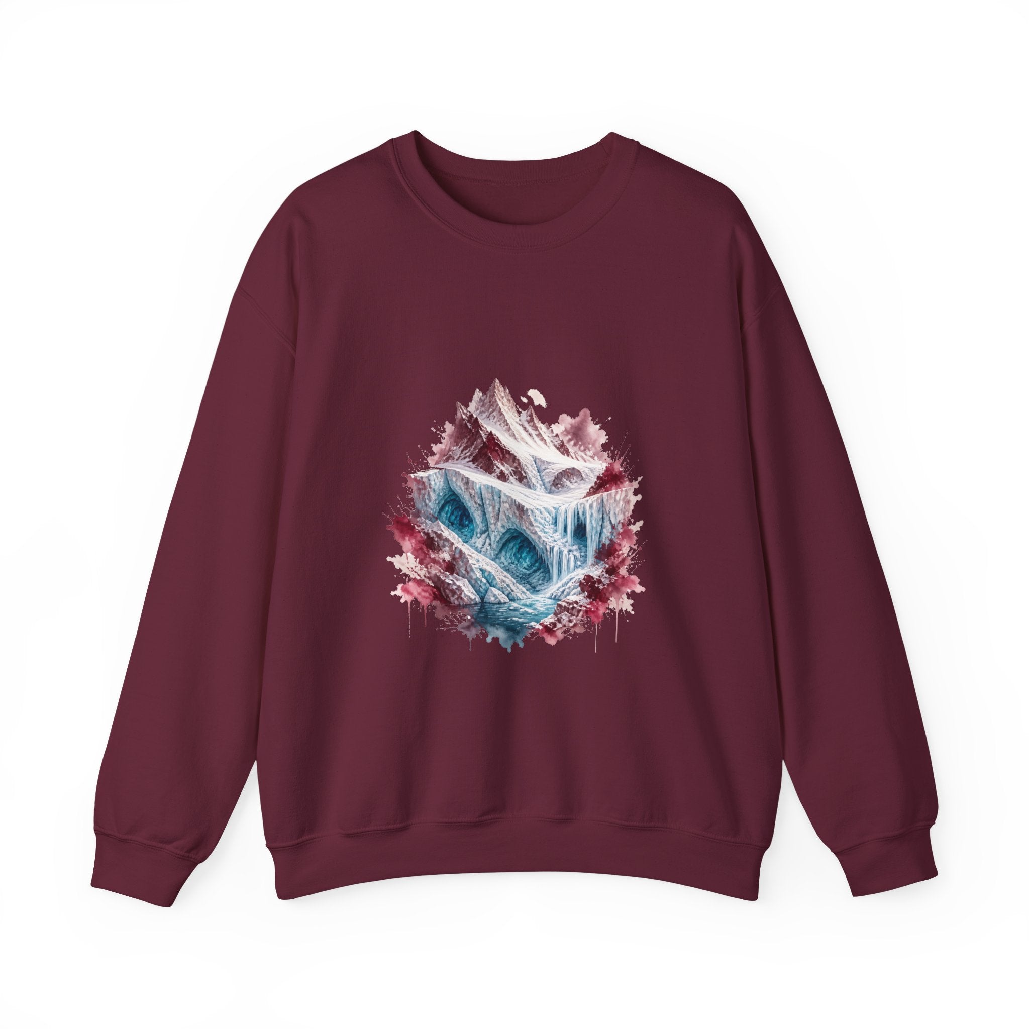 Matching Couple Sweatshirt - Volcano & Glacier Matching Couple Comfort Colors Crew Watercolor Art His Hers Birthday Gift - Design B