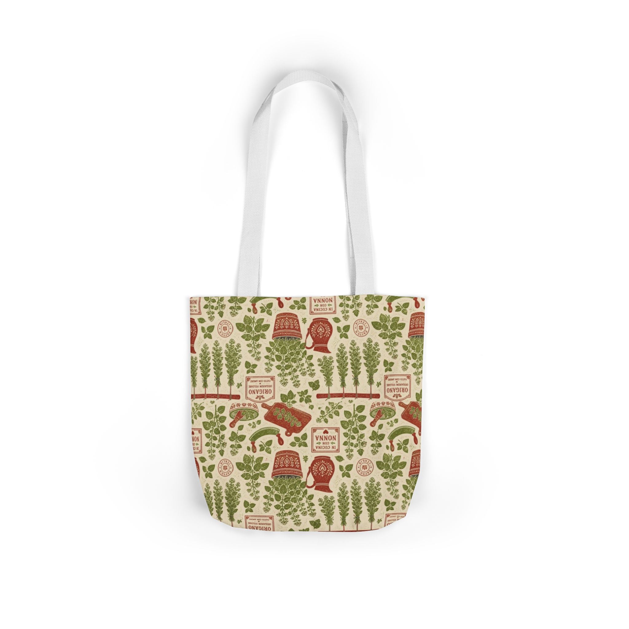 Oregano Sprigs Canvas Tote Bag Mediterranean Kitchen Linocut Design Italian Cottagecore Gift
