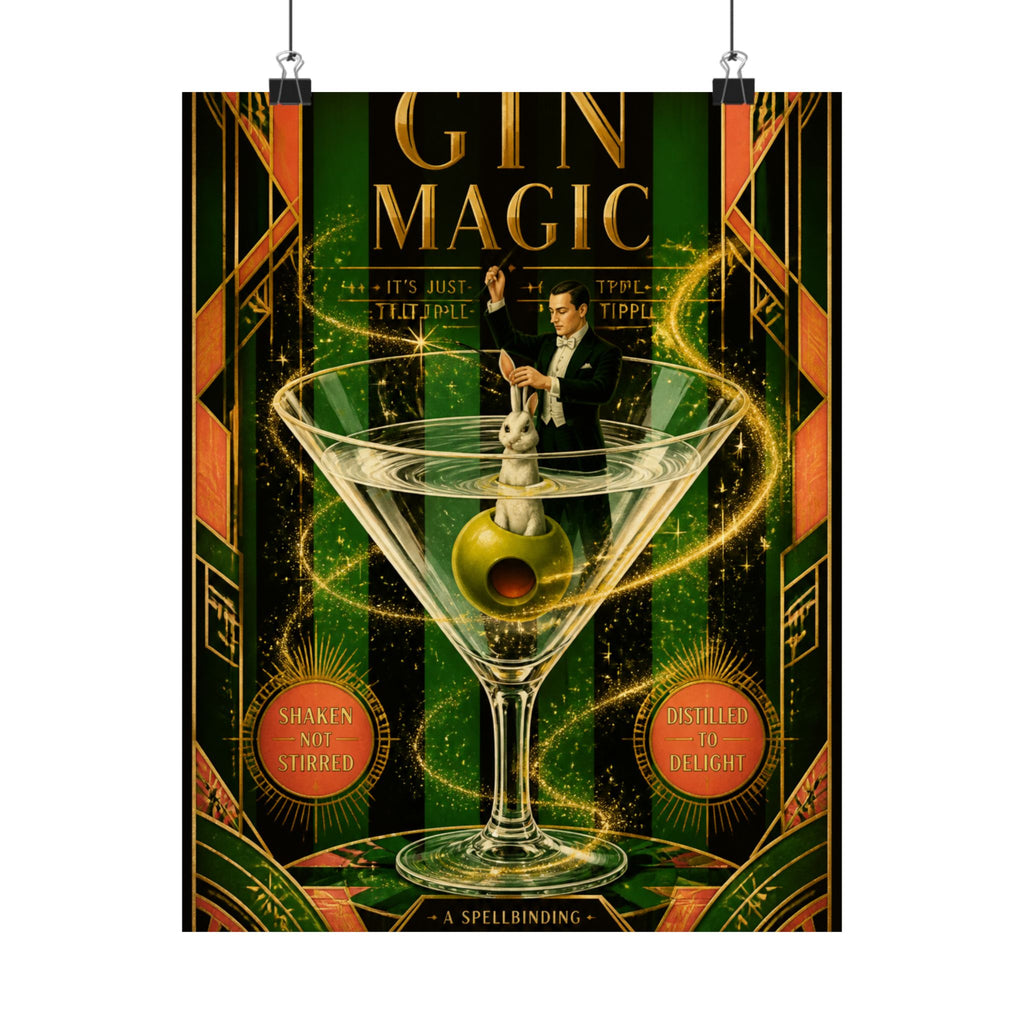 Martini Magician Wall Art Poster 24×36 Art Deco Bar Area Decor Maximalist Print