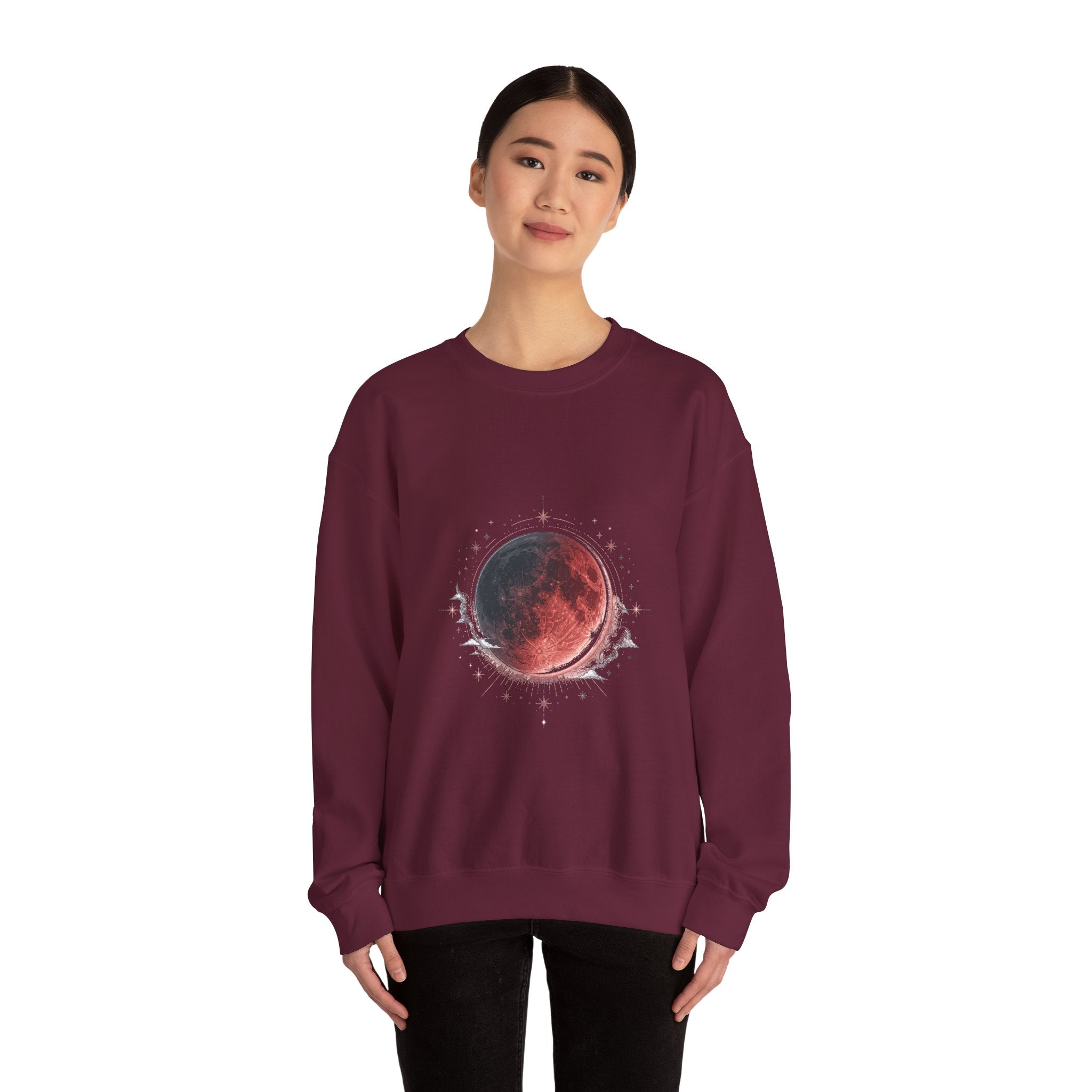 Matching Couple Sweatshirt - Solar & Lunar Eclipse Matching Couple Comfort Colors Crew Hand-Drawn Art His Hers Anniversary Gift - Design B