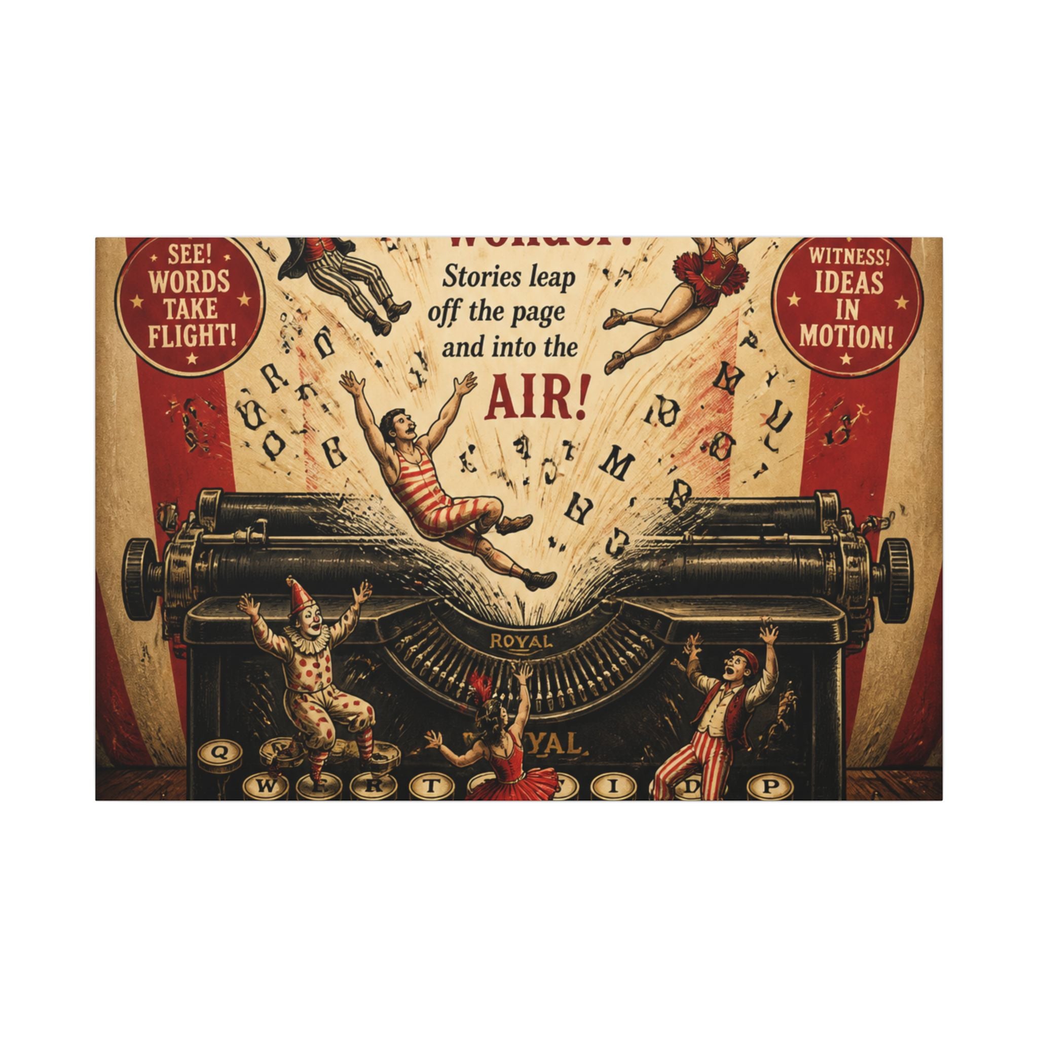 Typewriter Flying Letters Wall Art Canvas 24×36 Vintage Circus Bedroom Decor Maximalist Print