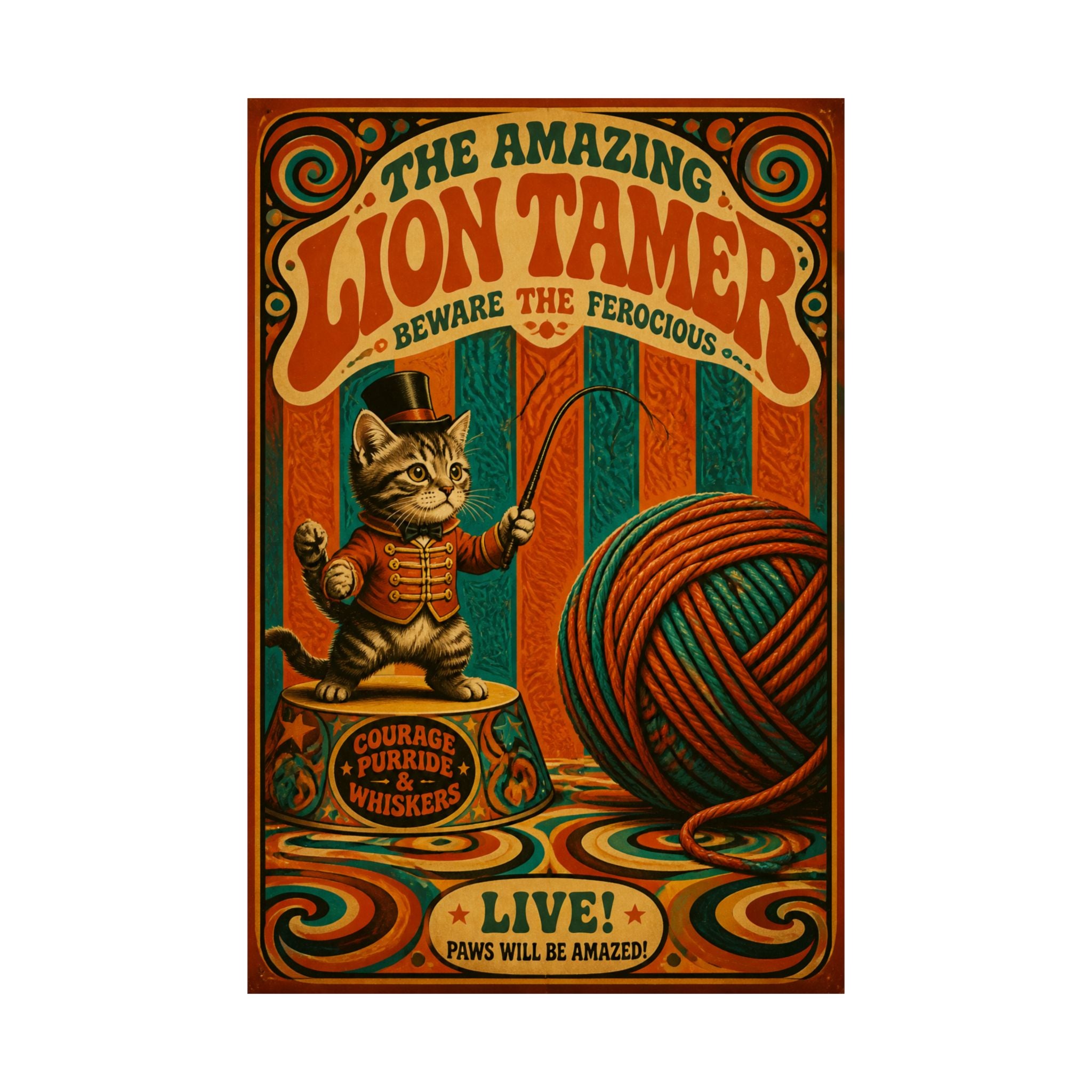 Cat Lion Tamer Wall Art Poster 24×36 Psychedelic Dining Room Decor Maximalist Print