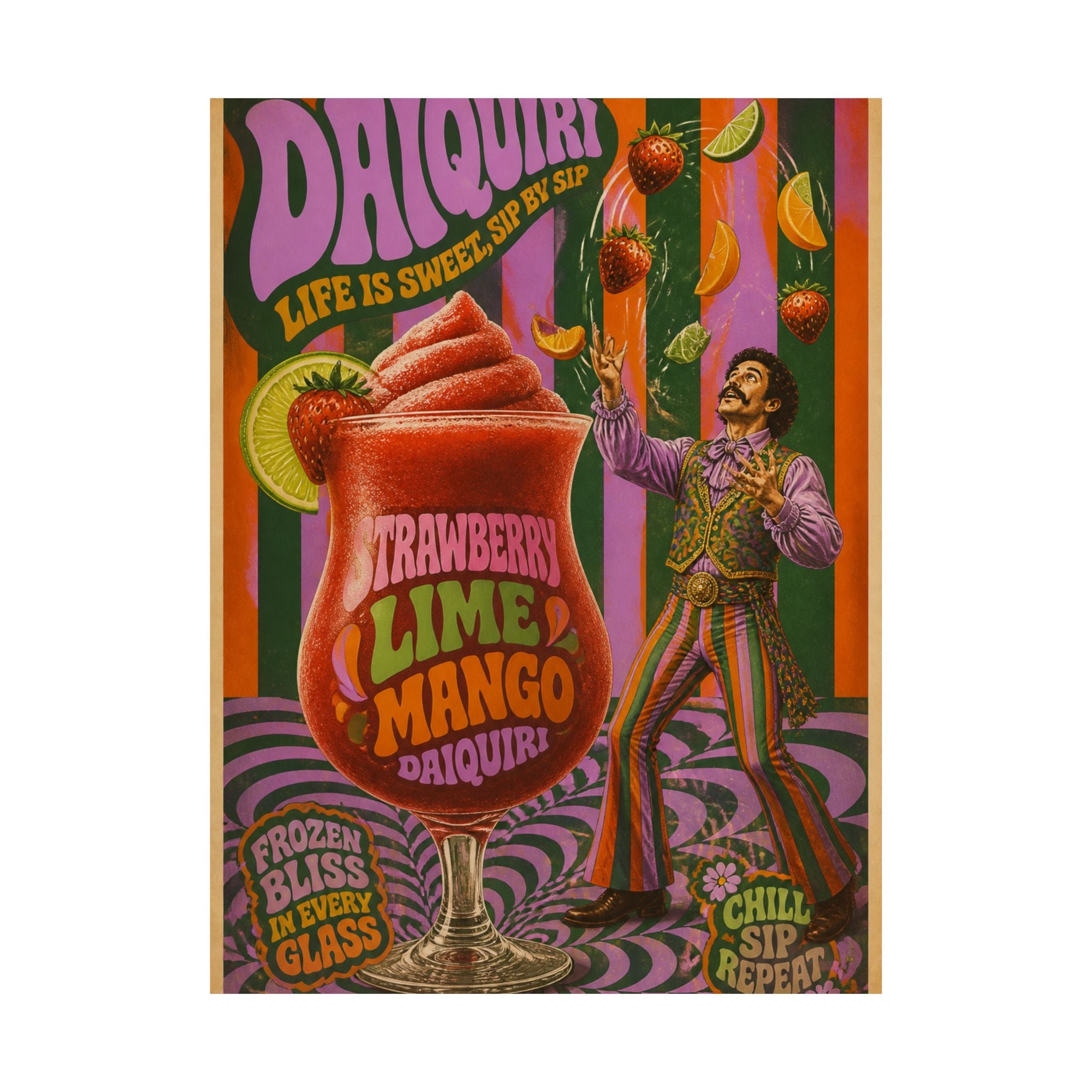 Daiquiri Fruit Juggler Wall Art Poster 18×24 Psychedelic Cafe Decor Maximalist Print