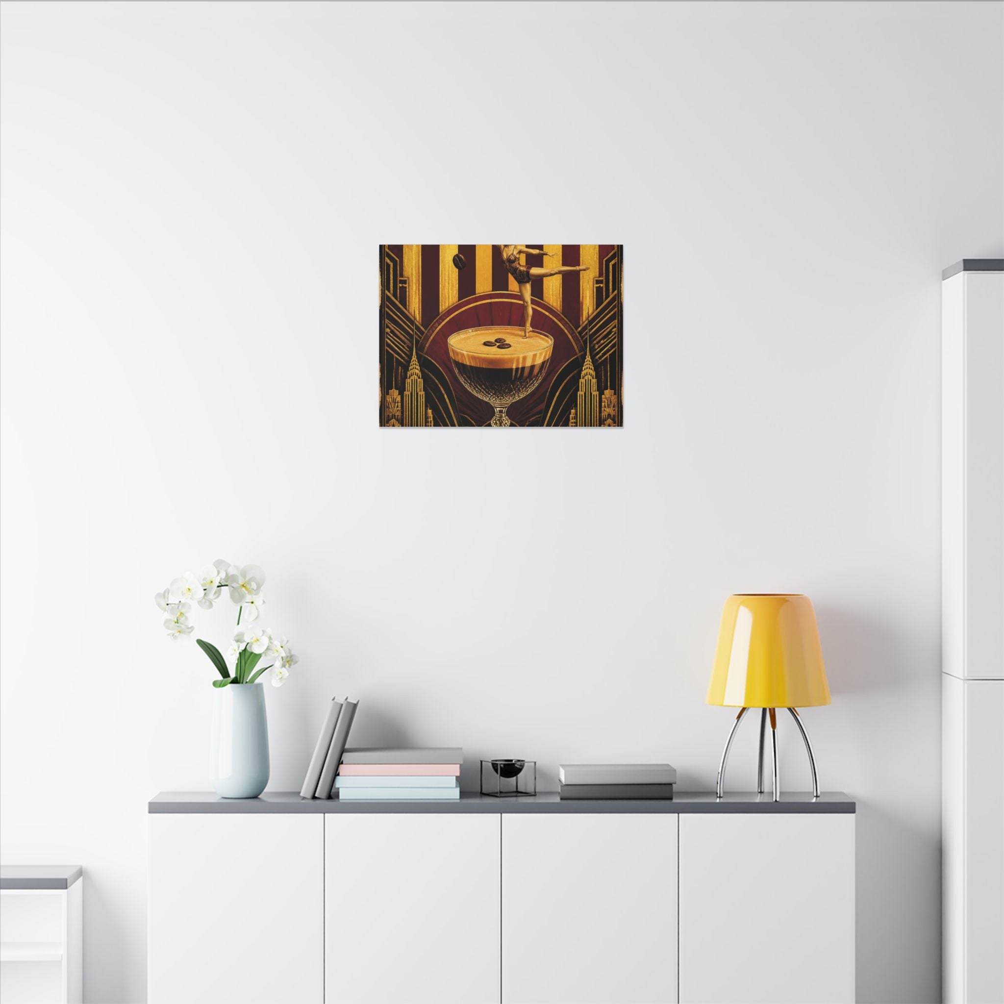 Espresso Martini Acrobat Wall Art Canvas 16×20 Art Deco Entryway Decor Maximalist Print