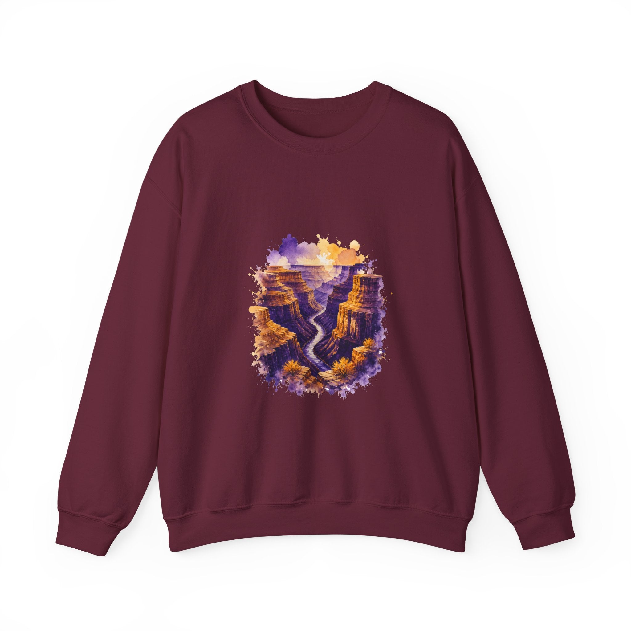 Matching Couple Sweatshirt - Lavender Fields & Canyon Matching Couple Premium Fleece Sweatshirt Watercolor Art His Hers Birthday Gift - Design B