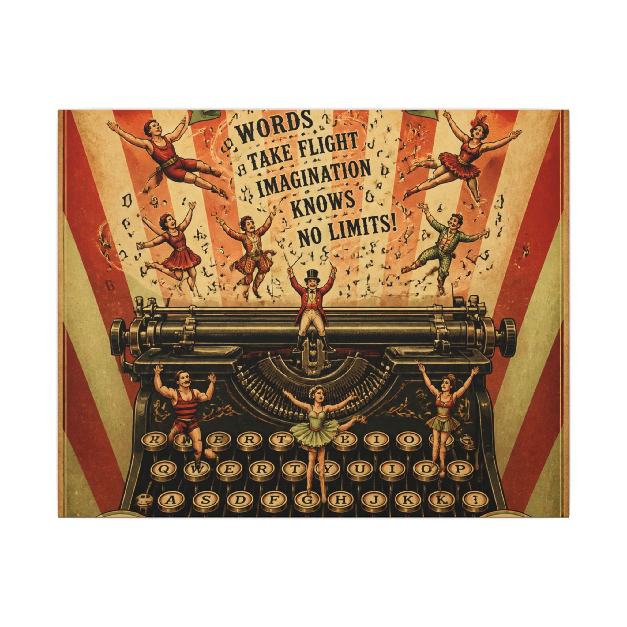 Typewriter Flying Letters Wall Art Canvas 16×20 Vintage Circus Kitchen Decor Maximalist Print