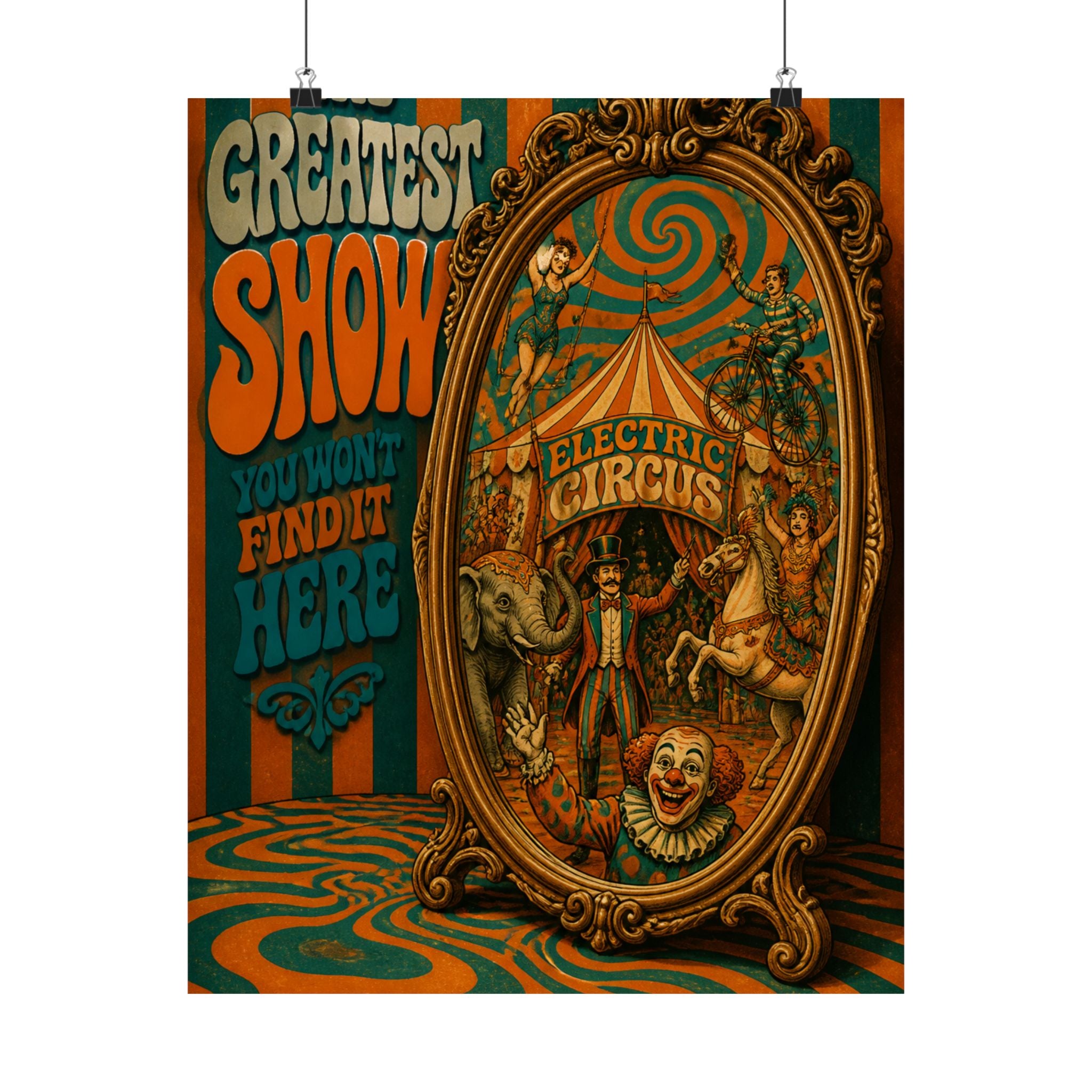 Vintage Mirror Circus Wall Art Poster 24×36 Psychedelic Dining Room Decor Maximalist Print