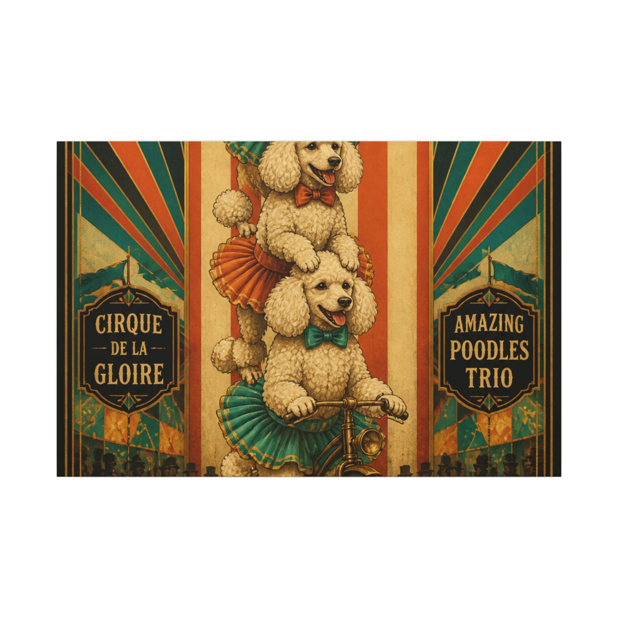 Poodle Stack Bicycle Wall Art Canvas 24×36 Art Deco Bar Area Decor Maximalist Print