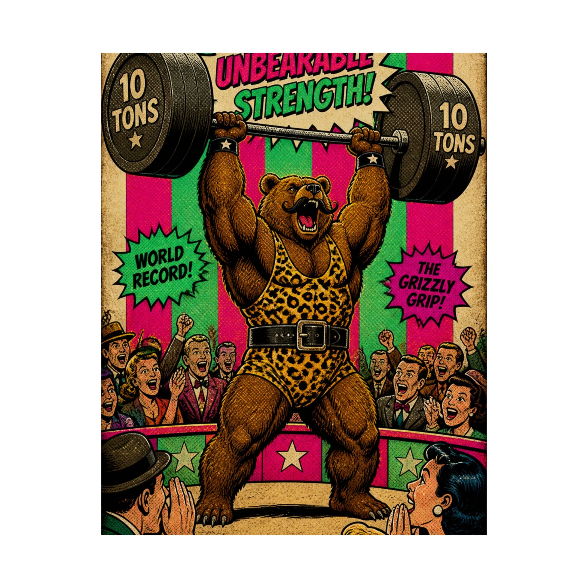 Strongman Bear Wall Art Poster 18×24 Pop Art Living Room Decor Maximalist Print