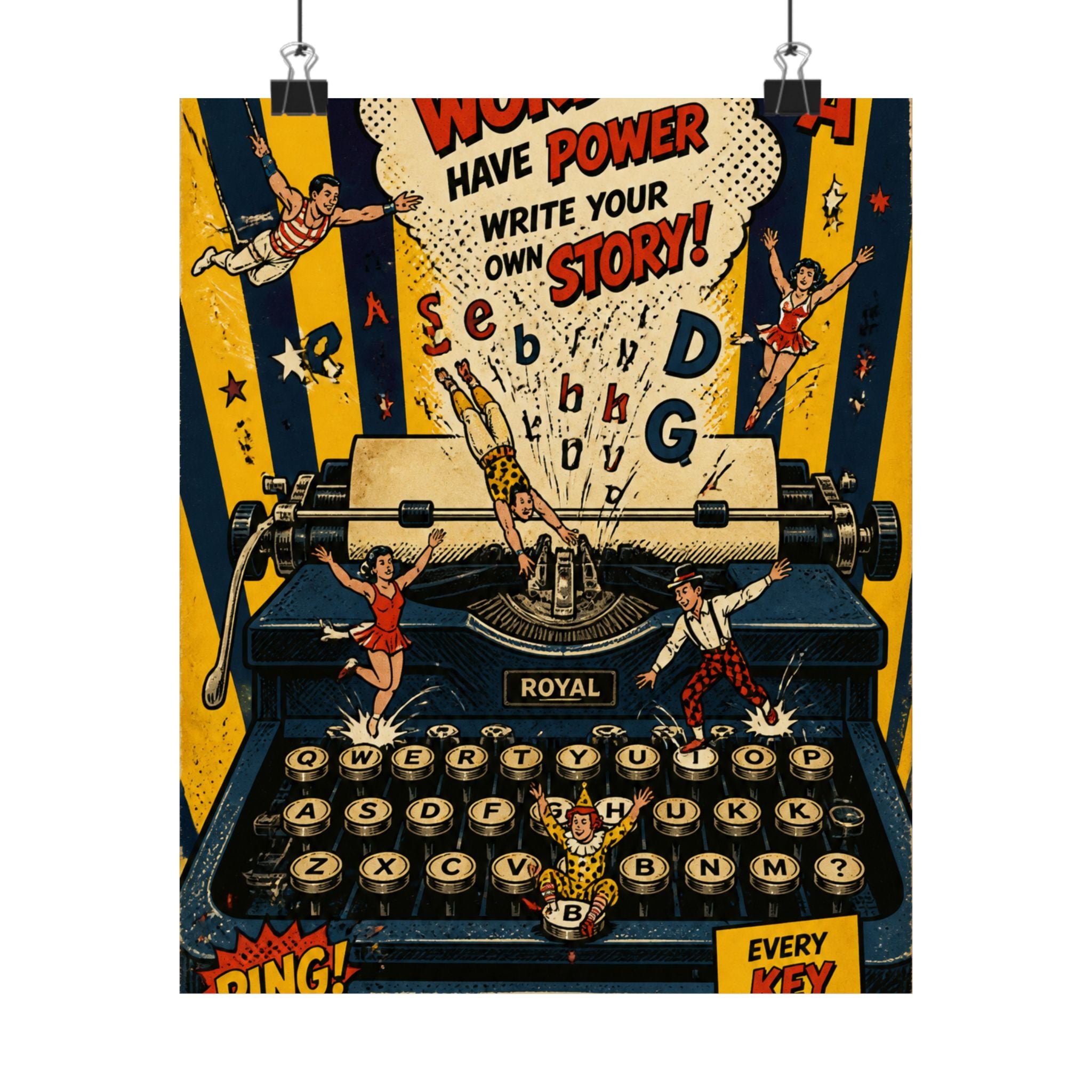 Typewriter Flying Letters Wall Art Poster 24×36 Pop Art Restaurant Decor Maximalist Print